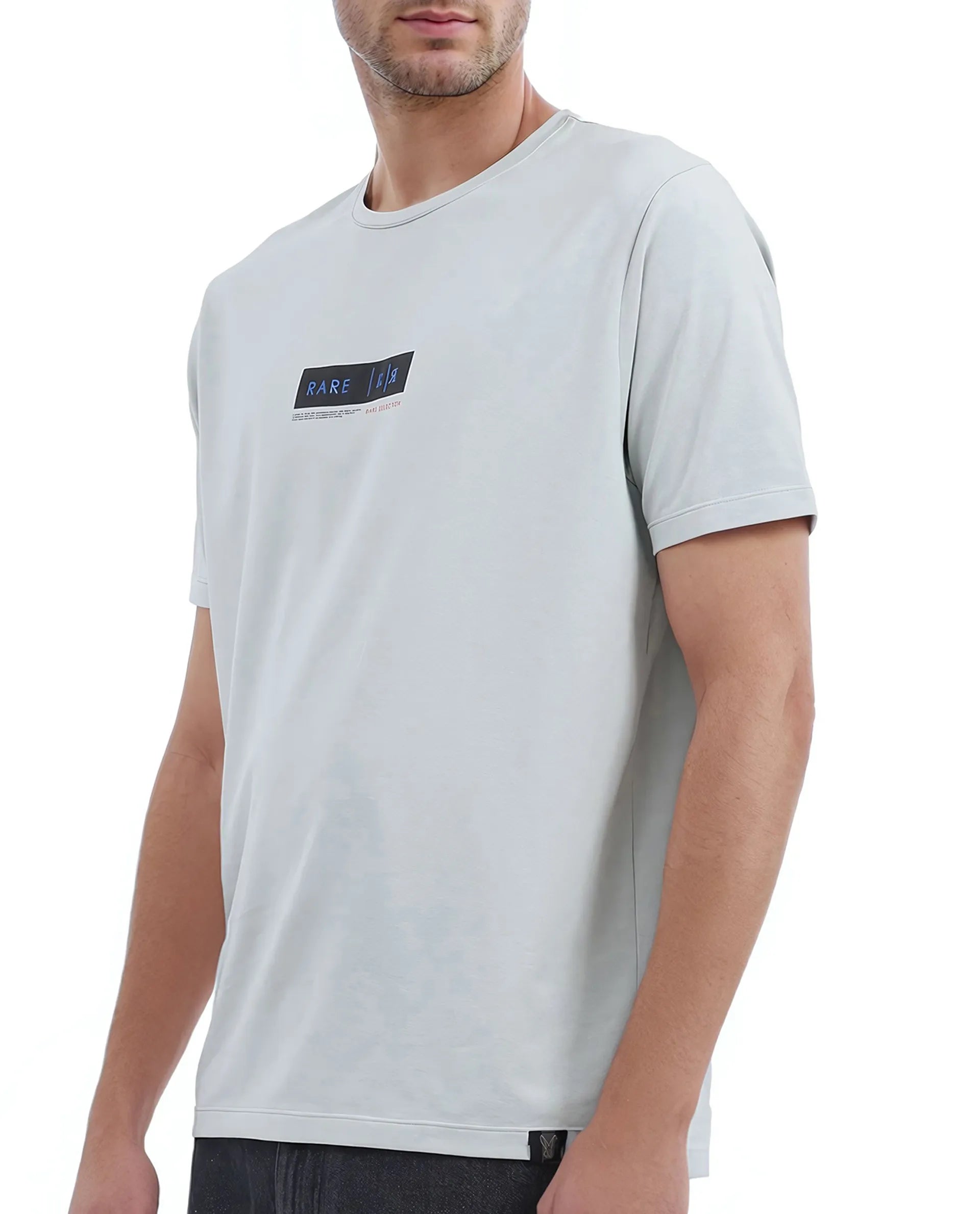 Rare Rabbit Men Rolt Dusky Green Cotton Blend Fabric Short Sleeve Crew Neck Hd Print T-Shirt