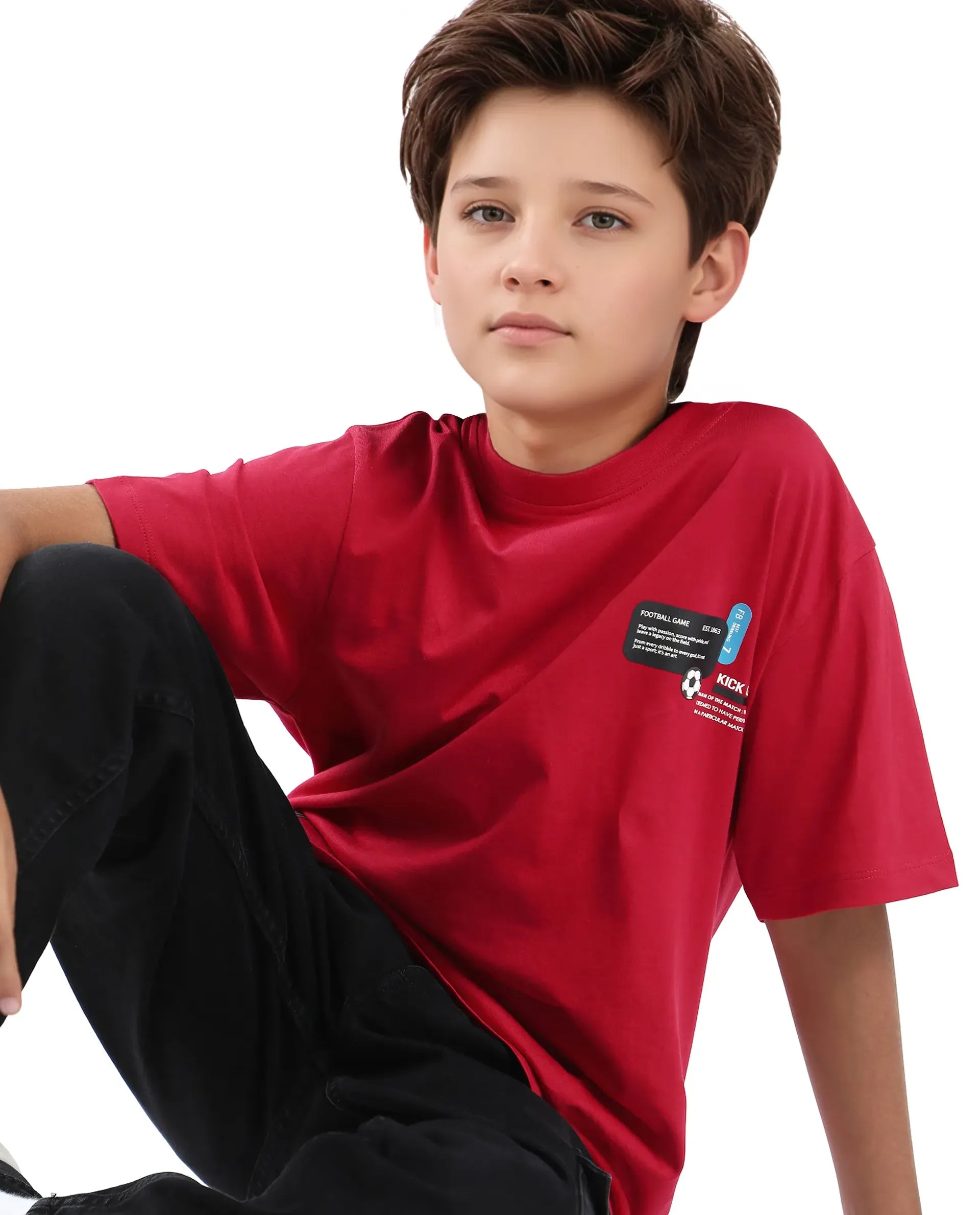 Rare Ones Kids Ronal Red Cotton Half Sleeve Printed Slip-On Closure Regular Fit T-Shirt