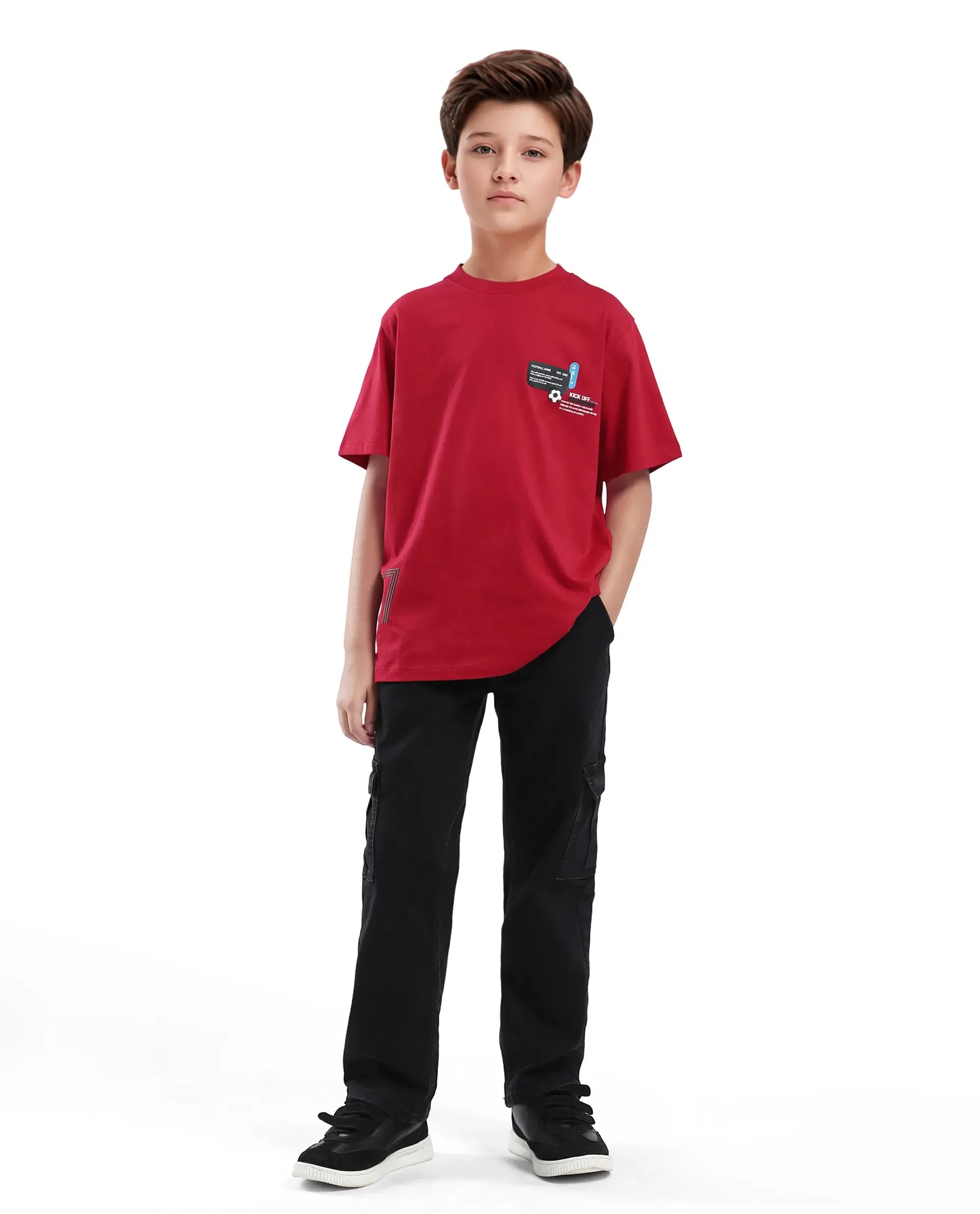 Rare Ones Kids Ronal Red Cotton Half Sleeve Printed Slip-On Closure Regular Fit T-Shirt