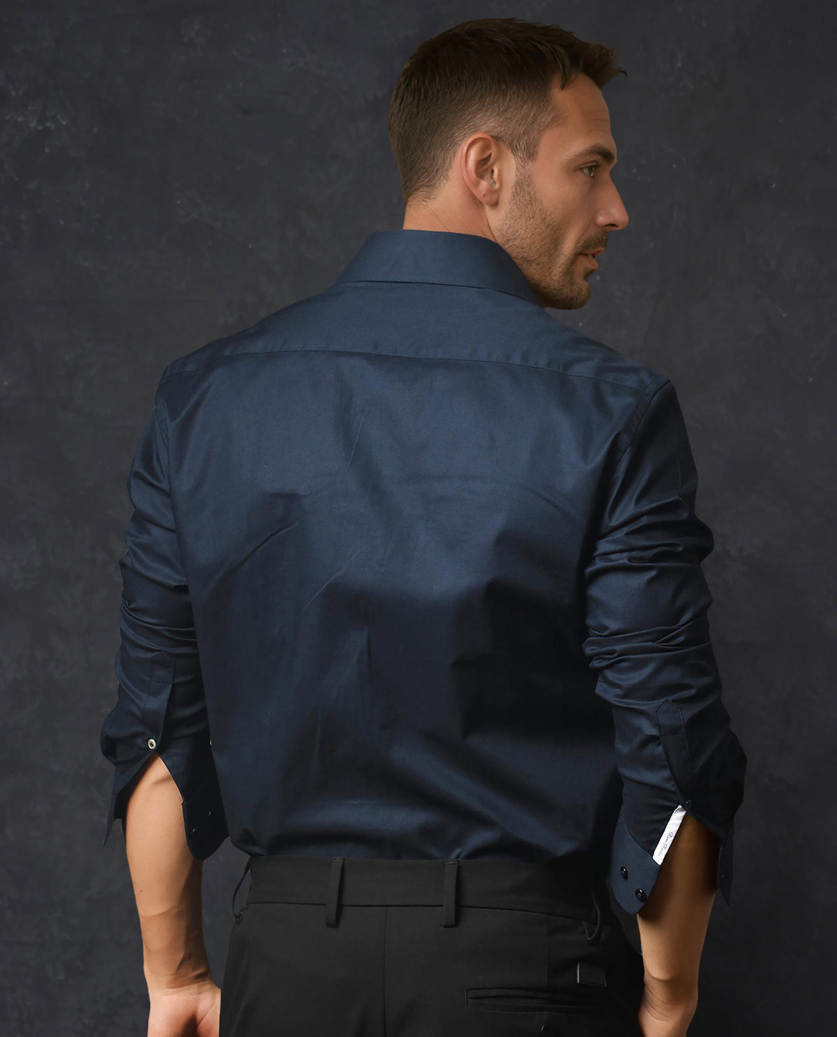 Rare Rabbit Men's Rona Navy Cotton Fabric Full Sleeves Solid Shirt
