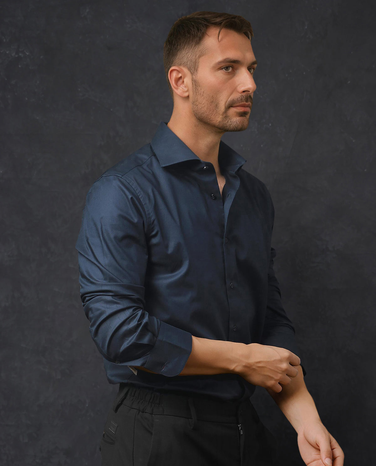Rare Rabbit Men's Rona Navy Cotton Fabric Full Sleeves Solid Shirt