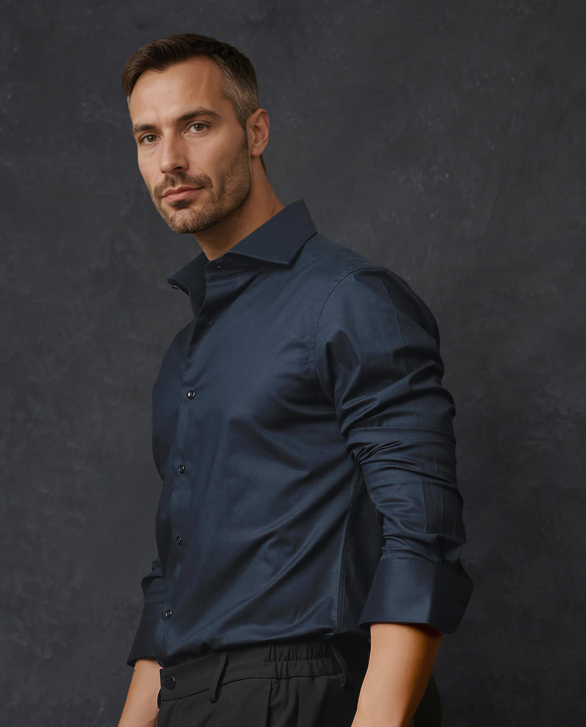 Rare Rabbit Men's Rona Navy Cotton Fabric Full Sleeves Solid Shirt