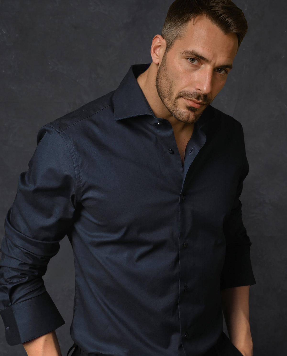 Rare Rabbit Men's Rona Navy Cotton Fabric Full Sleeves Solid Shirt