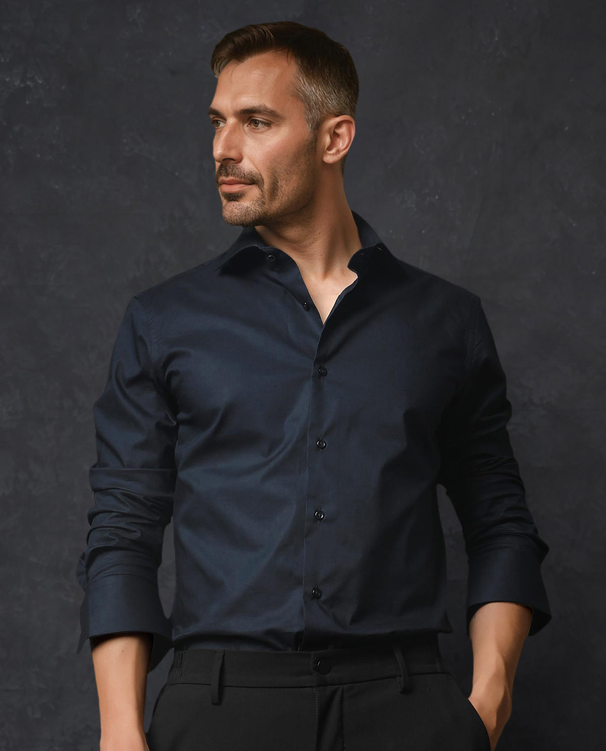 Rare Rabbit Men's Rona Navy Cotton Fabric Full Sleeves Solid Shirt