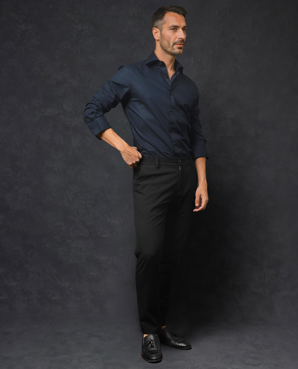 Rare Rabbit Men's Rona Navy Cotton Fabric Full Sleeves Solid Shirt