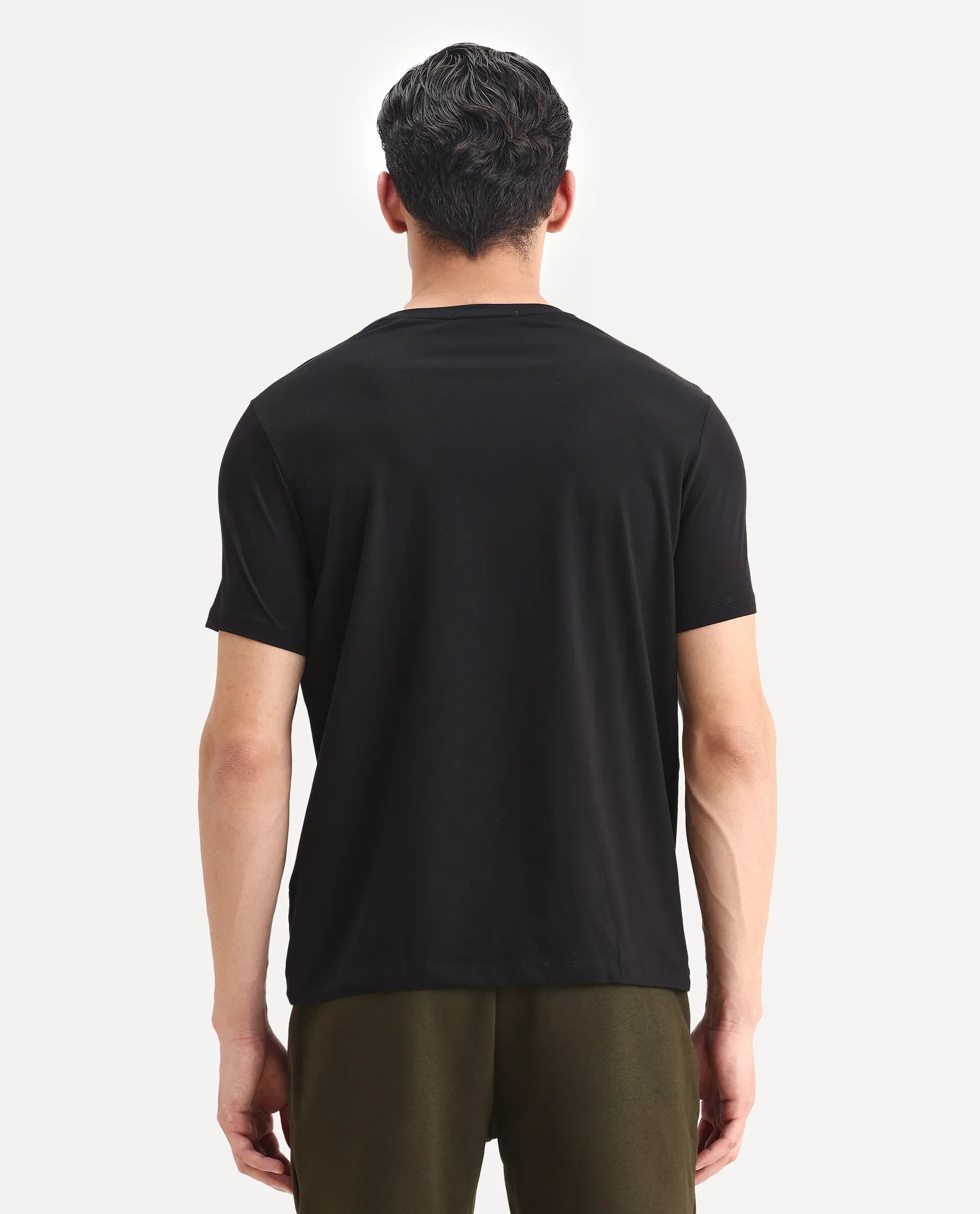 Rare Rabbit Men's Ronan Black Cotton Blend Graphic Print Regular Fit Half Sleeve Crew Neck T-Shirt