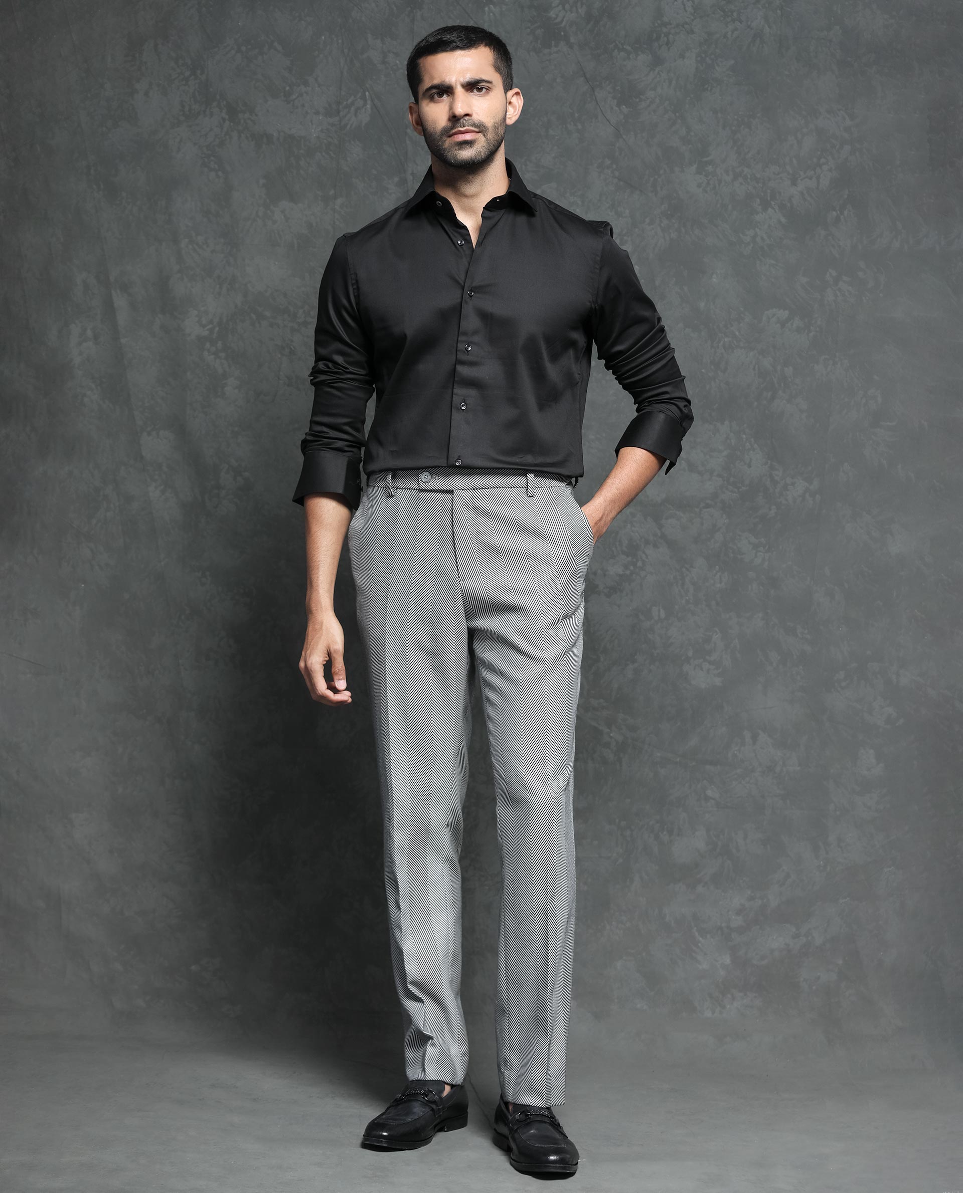 Rare Rabbit Men's Ronas Black Cotton Fabric Full Sleeves Solid Shirt