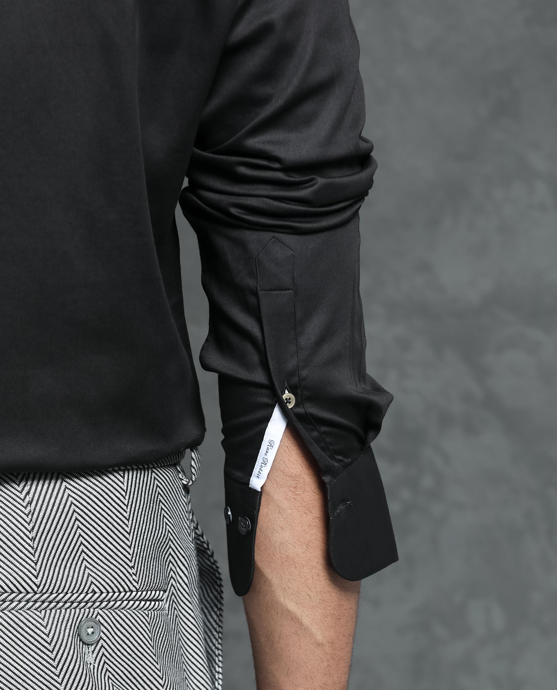 Rare Rabbit Men's Ronas Black Cotton Fabric Full Sleeves Solid Shirt