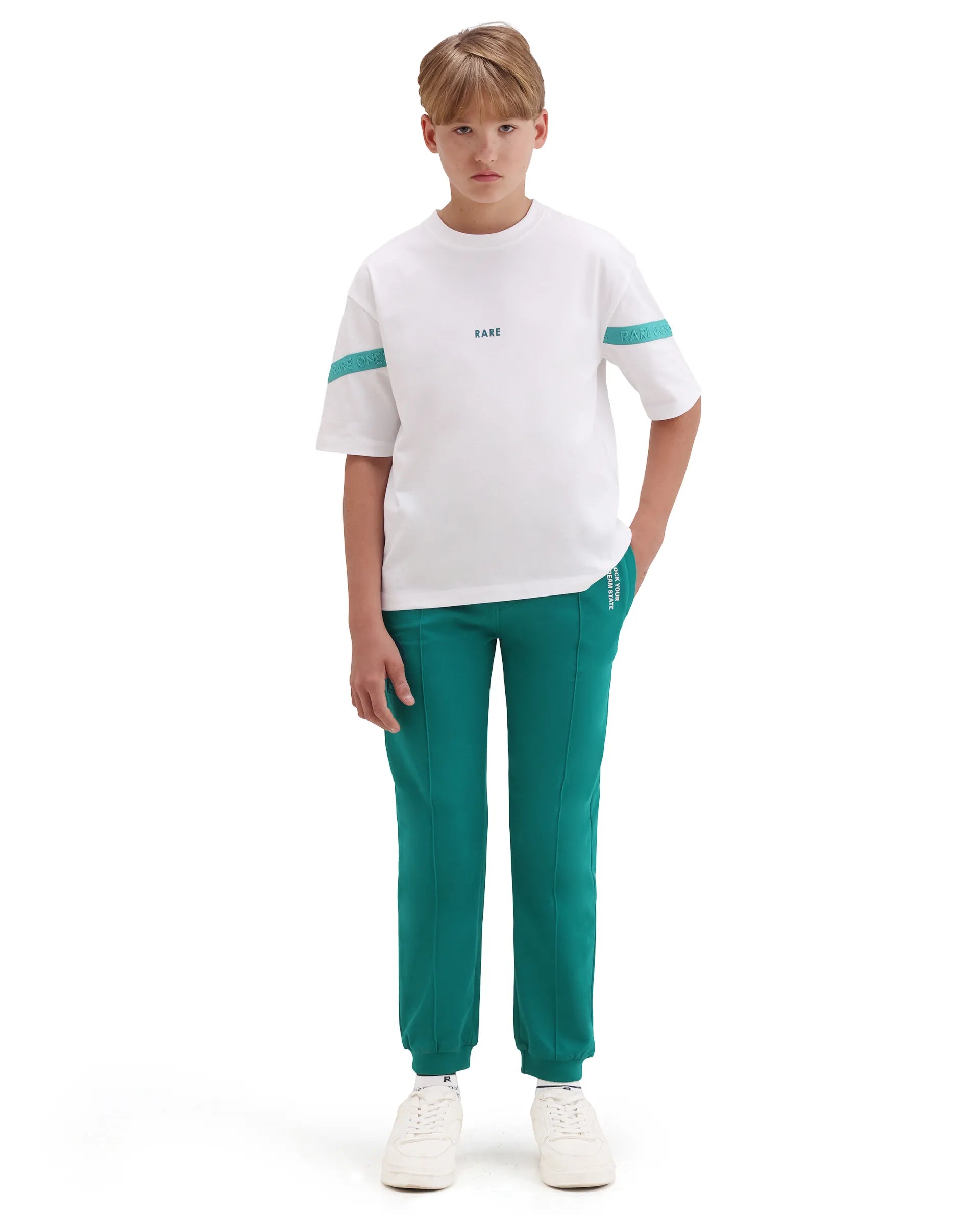 Rare Ones Kids Roni Green Cotton Fabric Drawstring Closure Hd Print Jogger Fit Track Pant