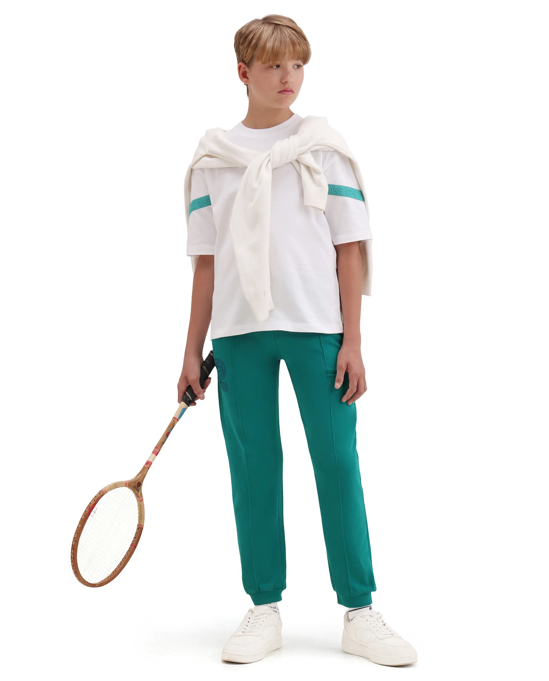 Rare Ones Kids Roni Green Cotton Fabric Drawstring Closure Hd Print Jogger Fit Track Pant
