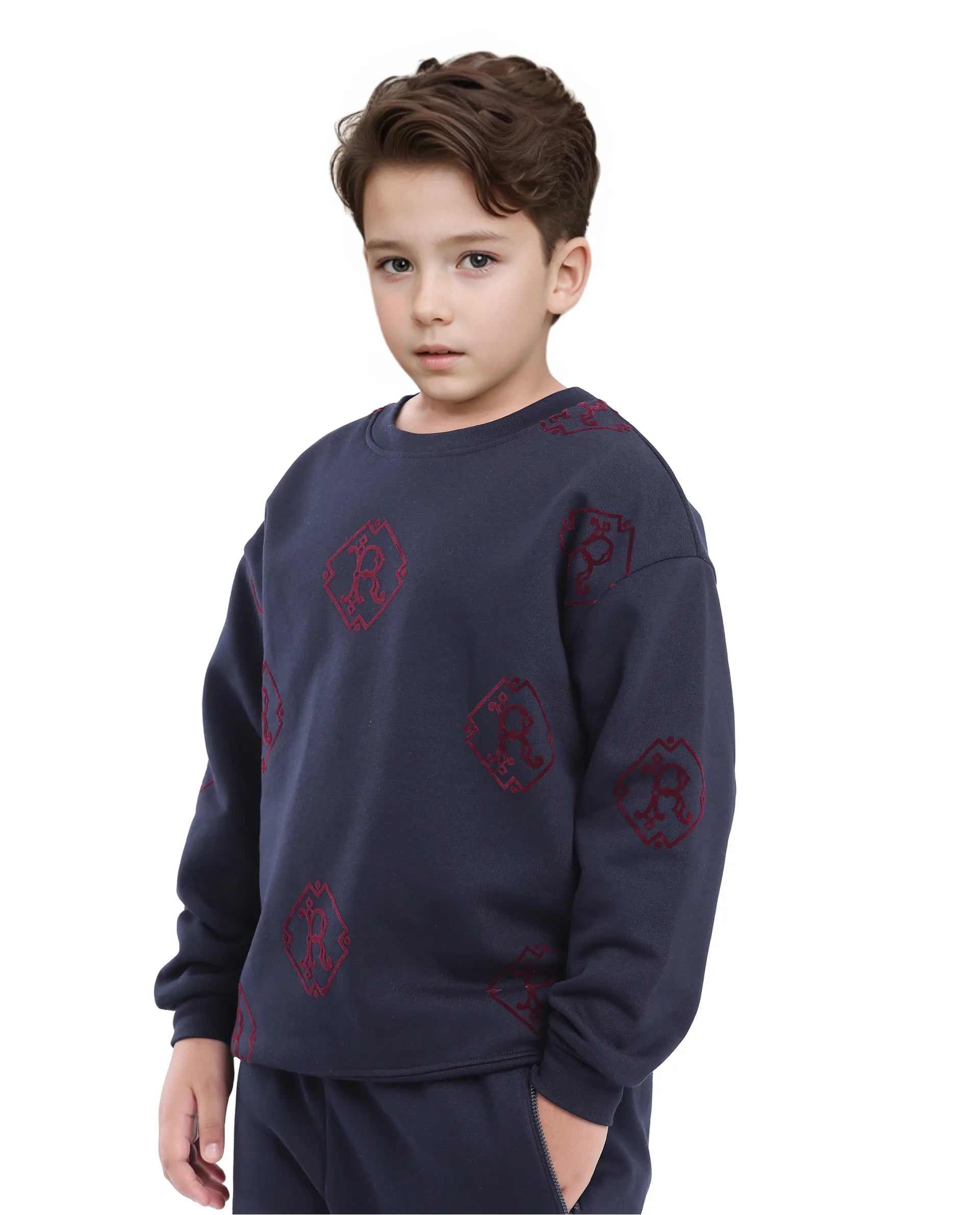 Rare Ones Kids Ronz Navy Cotton Poly Full Sleeve Flock Print Sweatshirt