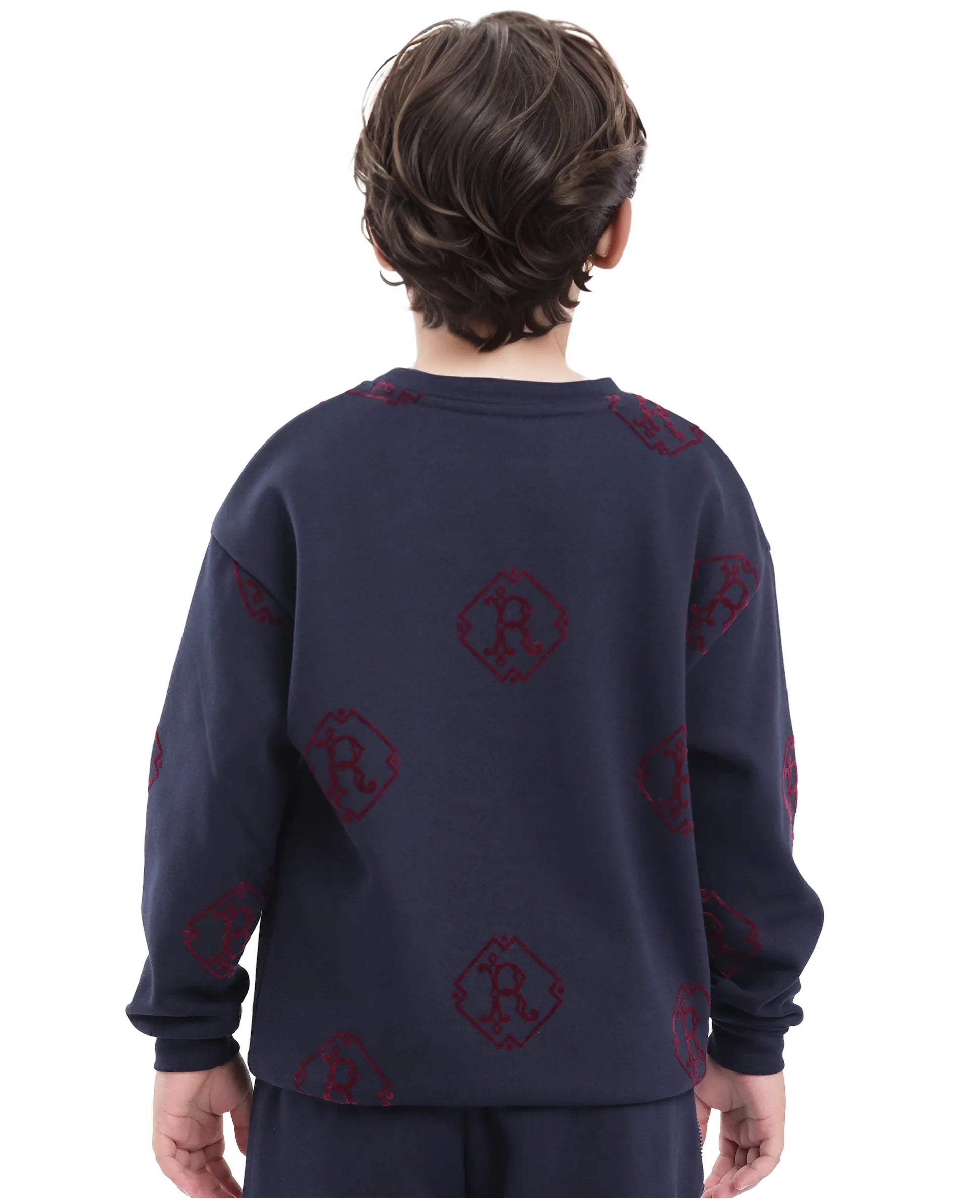 Rare Ones Kids Ronz Navy Cotton Poly Full Sleeve Flock Print Sweatshirt