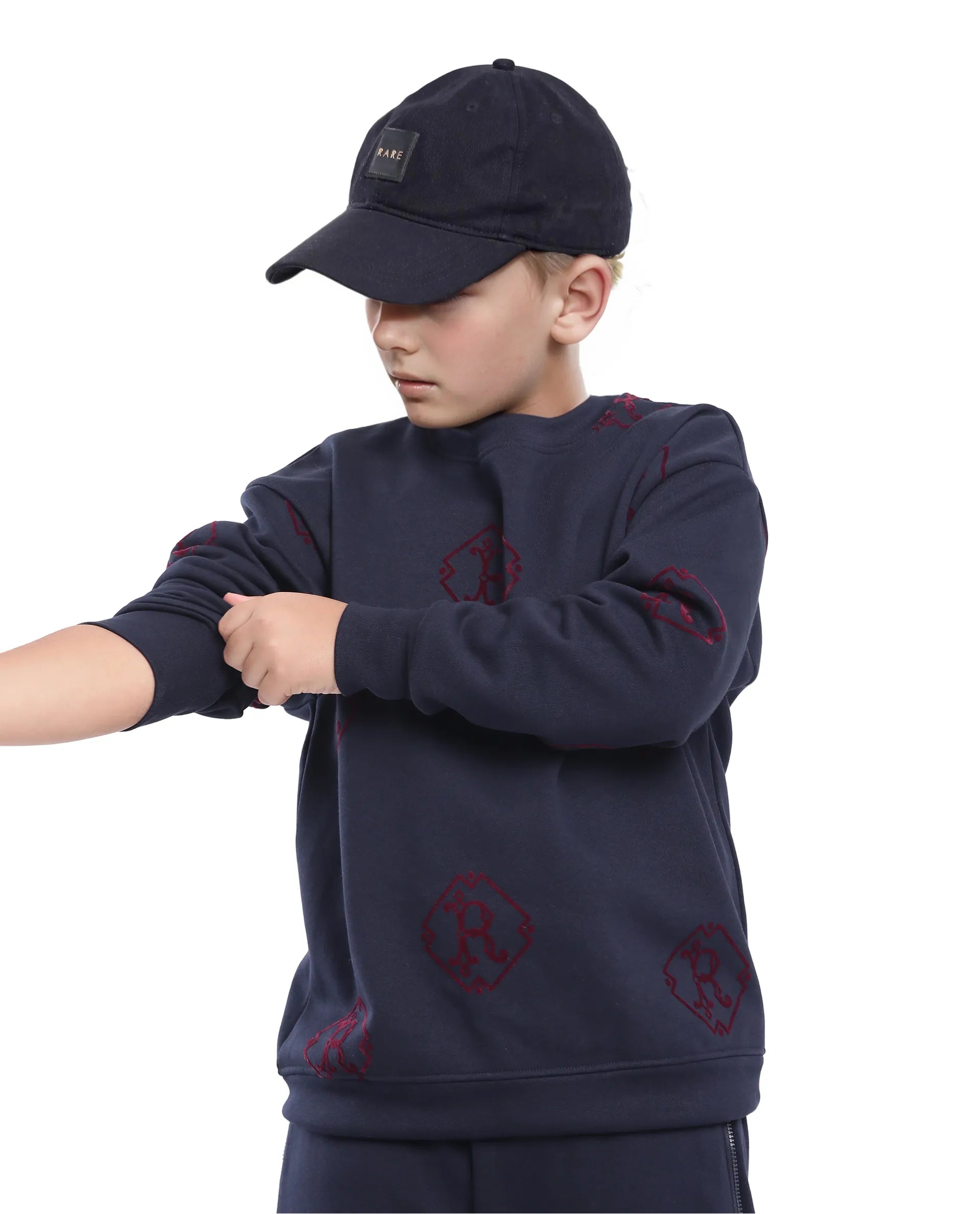 Rare Ones Kids Ronz Navy Cotton Poly Full Sleeve Flock Print Sweatshirt