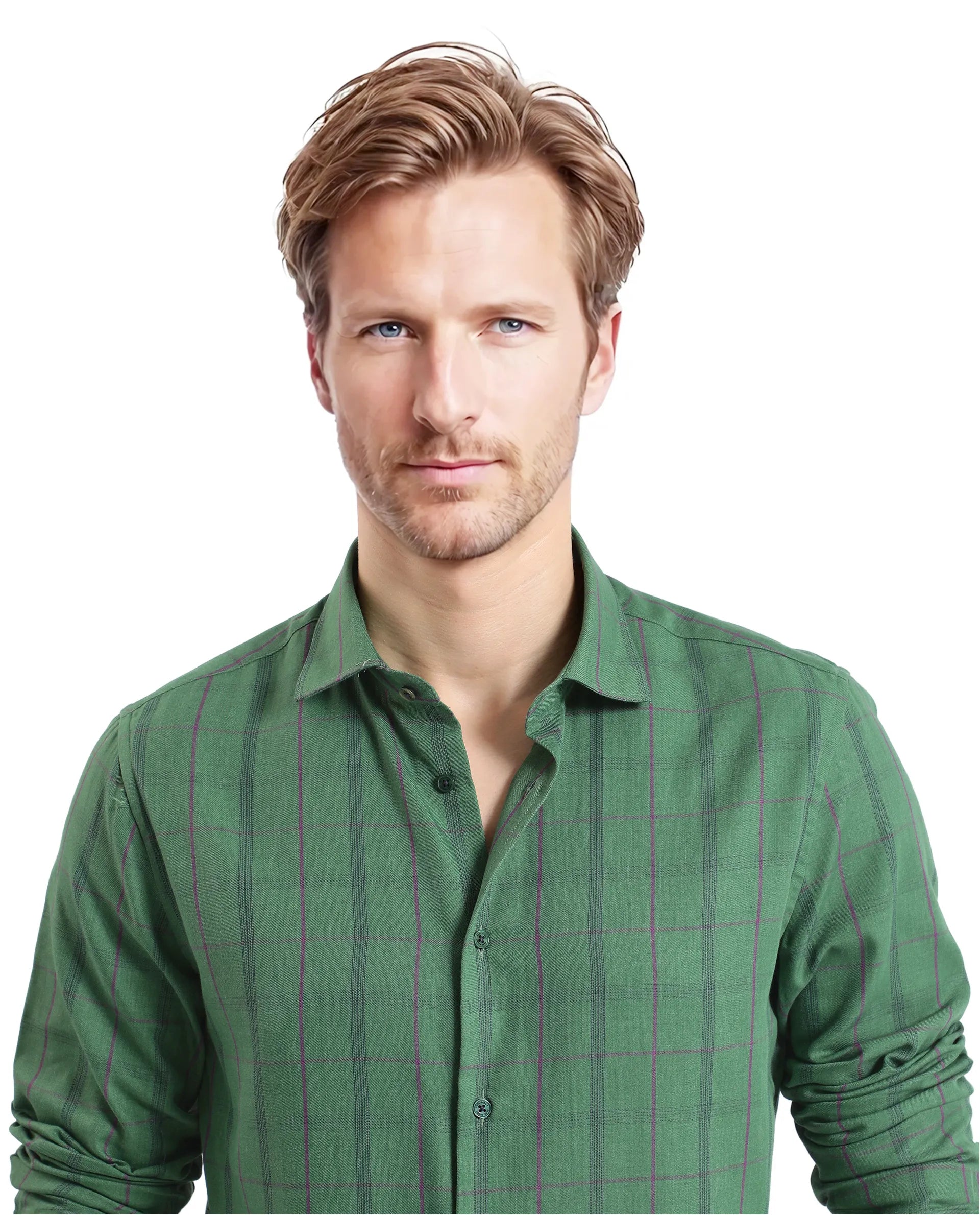 Rare Rabbit Men Roos Green Cotton Poly Fabric Full Sleeve Regular Collar Oversized Fit Checked Shirt