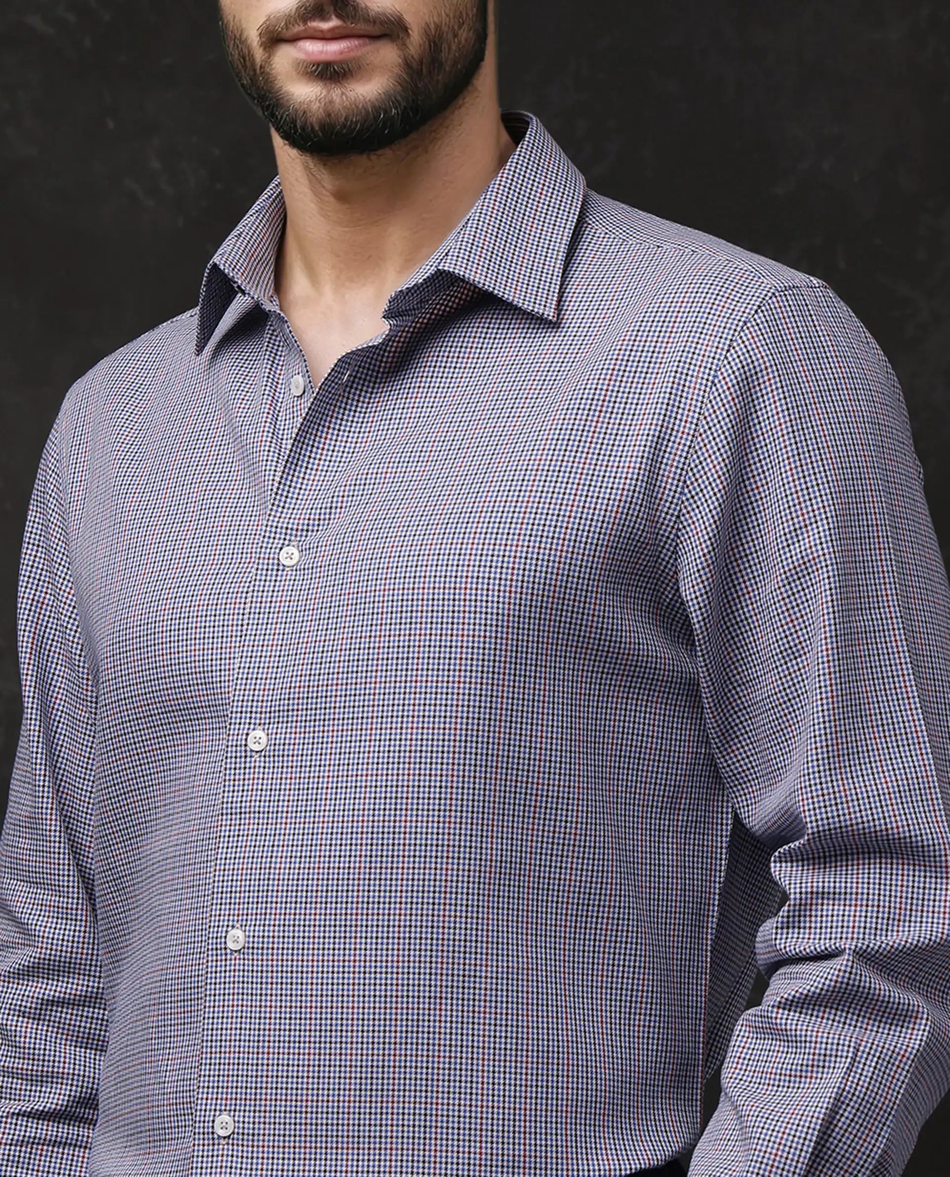 Rare Rabbit Men Root Blue Cotton Fabric Full Sleeves Collared Neck Button Closure Woven Design Shirt