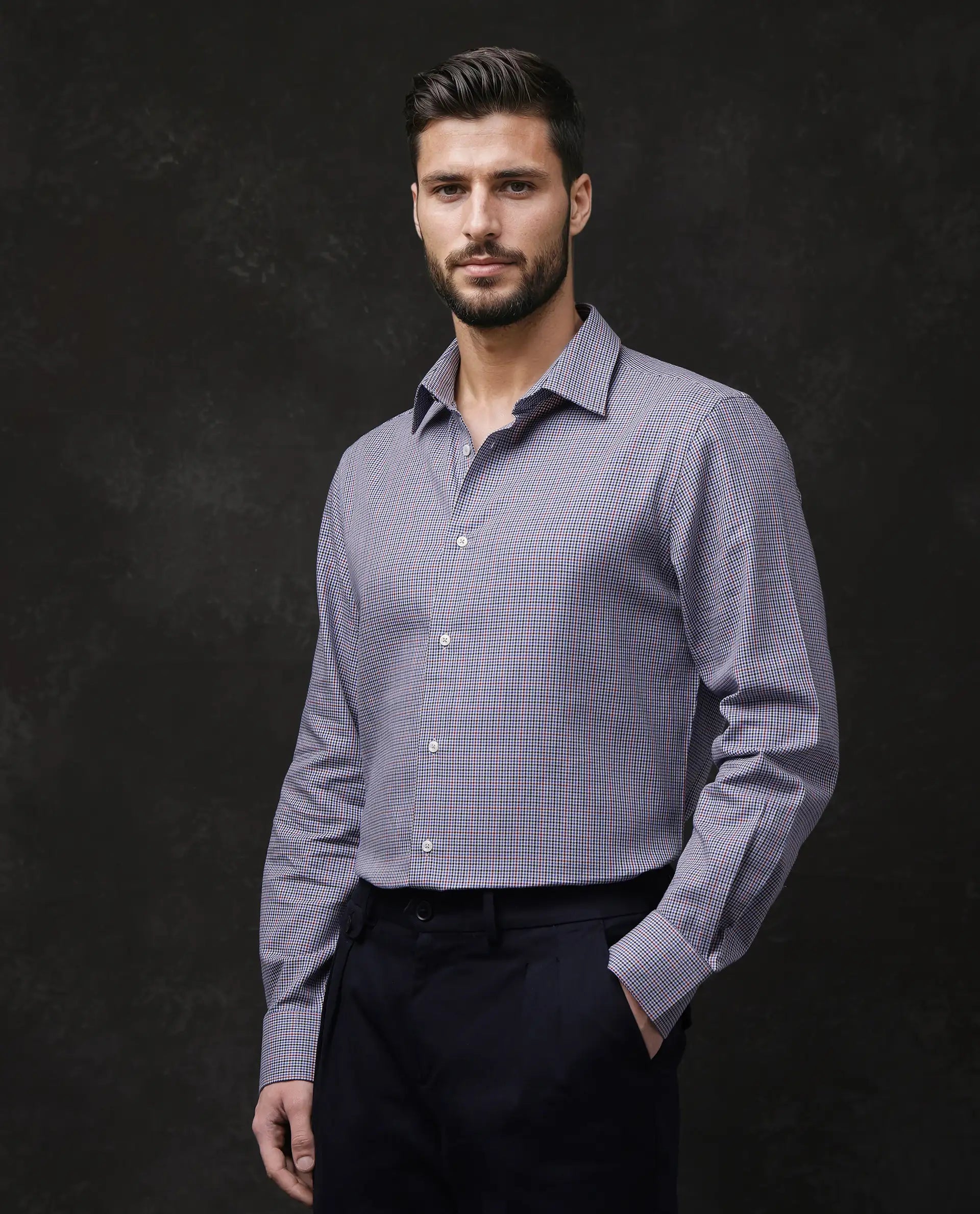 Rare Rabbit Men Root Blue Cotton Fabric Full Sleeves Collared Neck Button Closure Woven Design Shirt