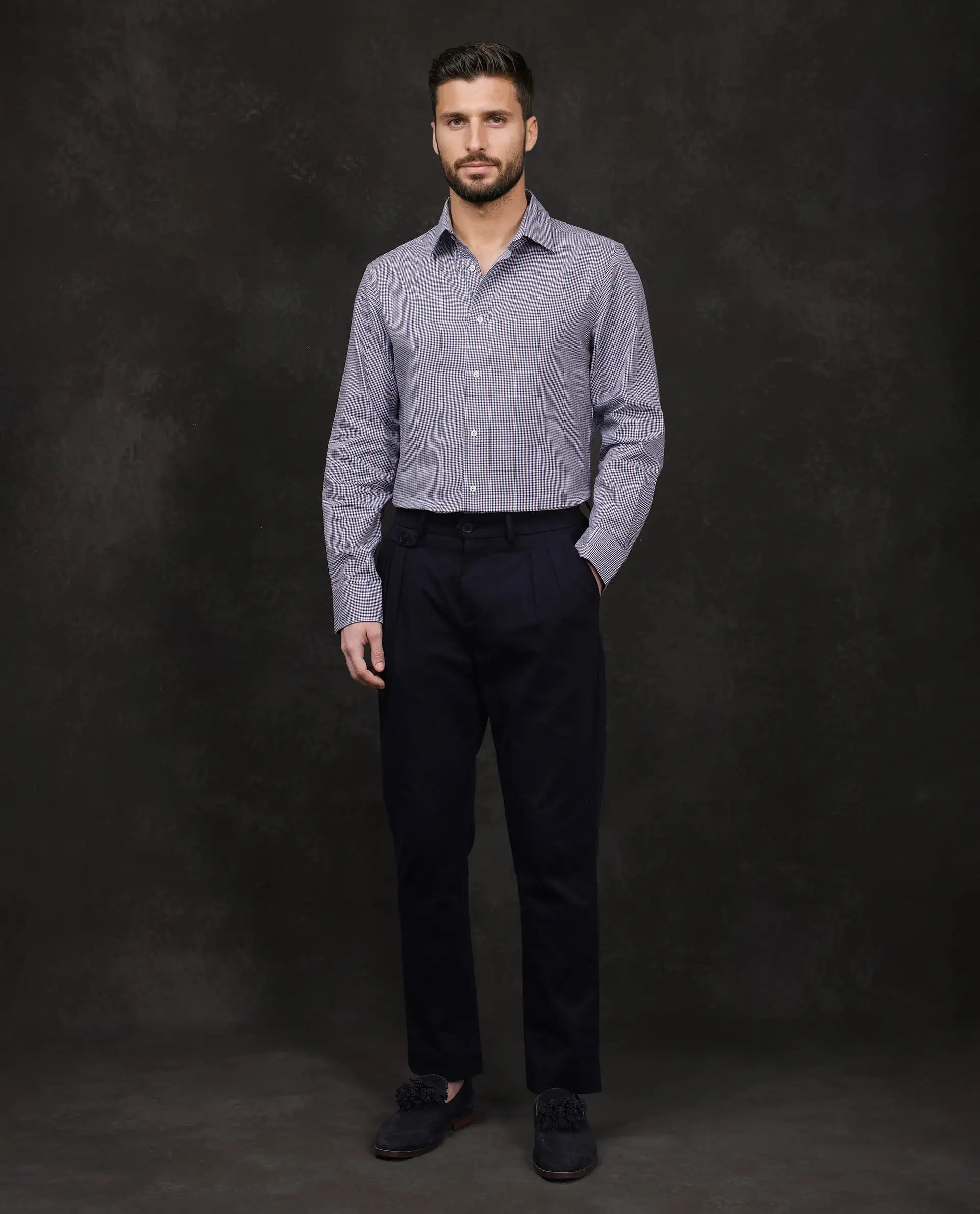 Rare Rabbit Men Root Blue Cotton Fabric Full Sleeves Collared Neck Button Closure Woven Design Shirt