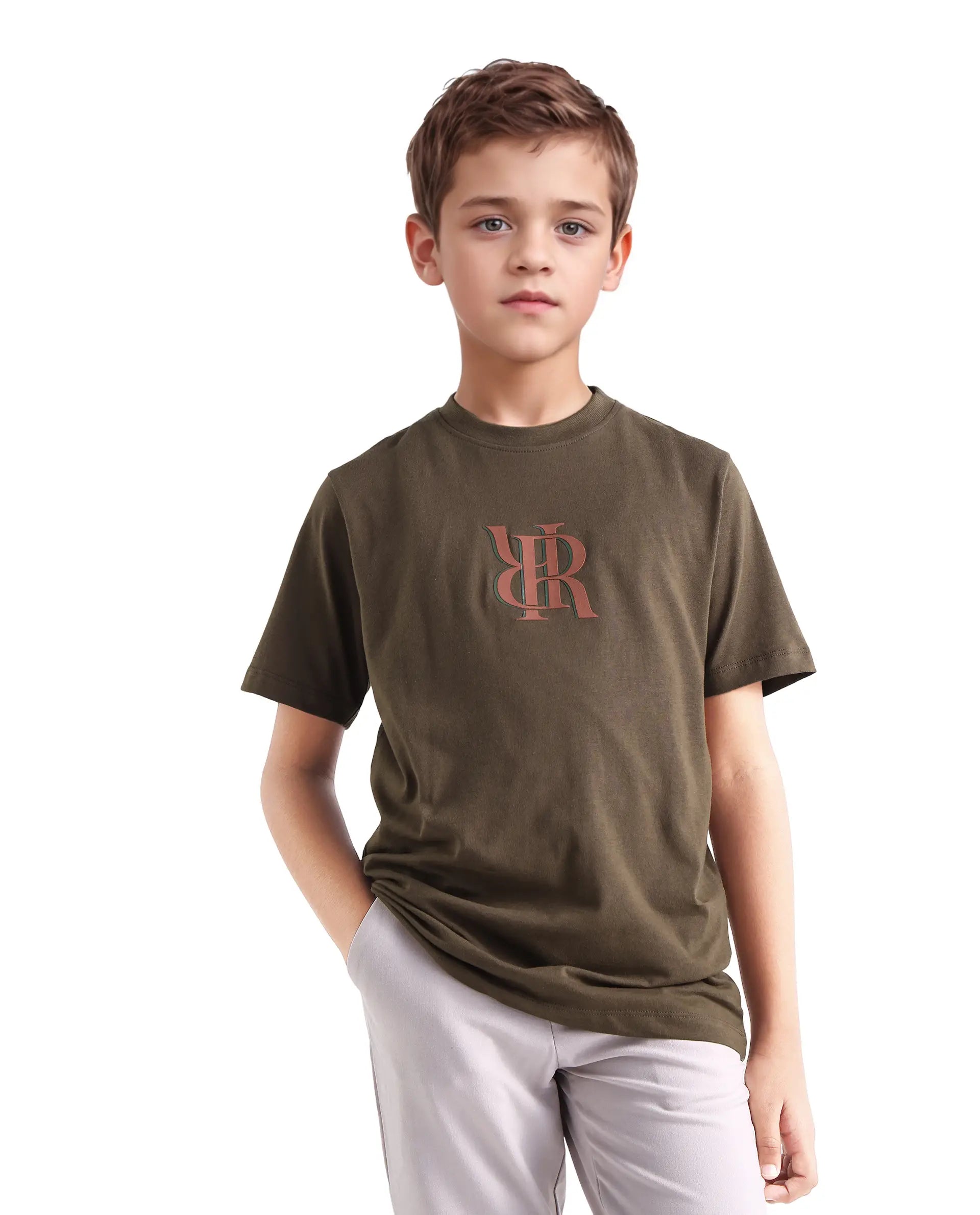 Rare Ones Kids Rosco-K Brown Cotton Jelly Print Regular Fit T-Shirt