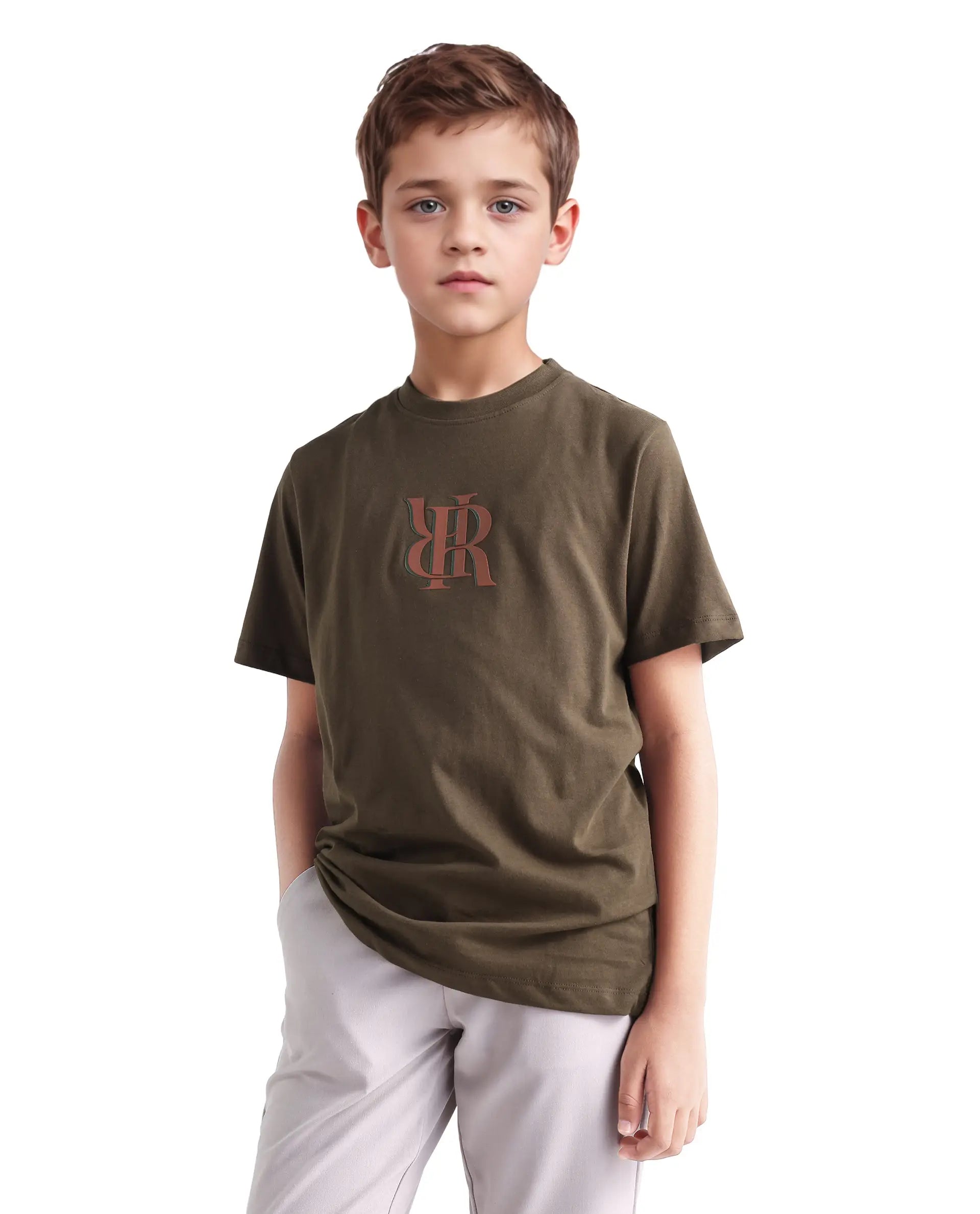 Rare Ones Kids Rosco-K Brown Cotton Jelly Print Regular Fit T-Shirt