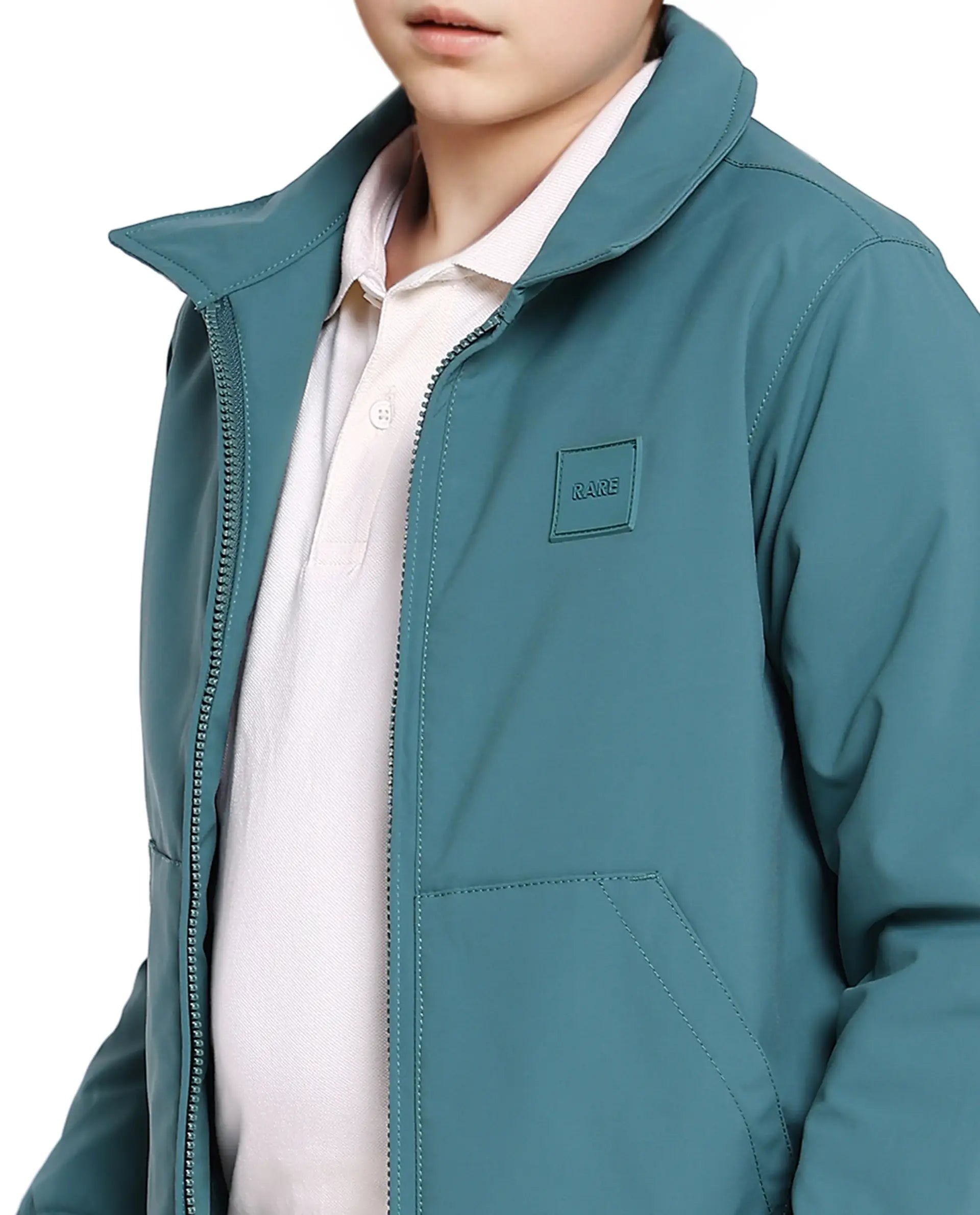 Rare Ones Kids Roston Green Polyester Full Sleeve Solid Jacket