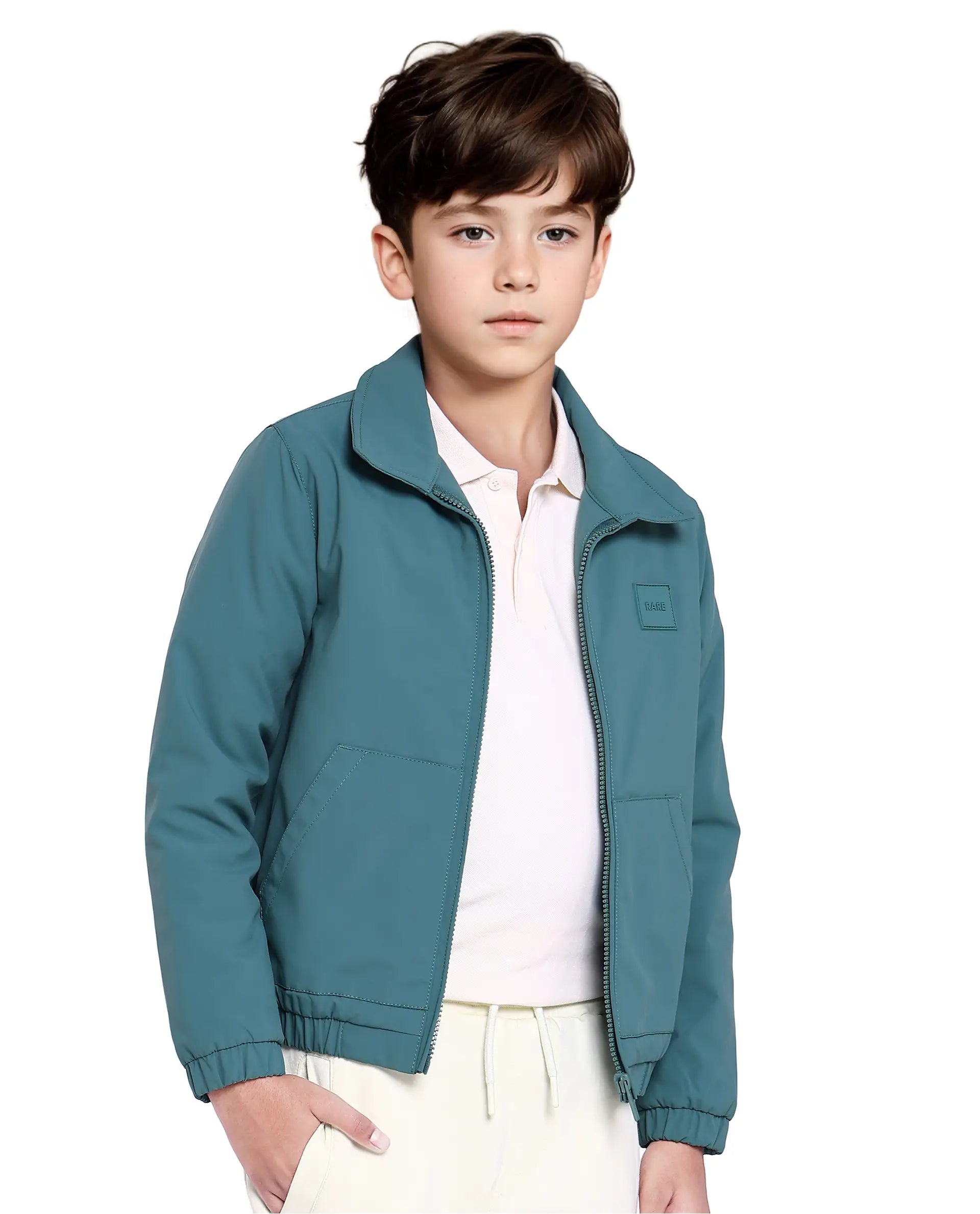 Rare Ones Kids Roston Green Polyester Full Sleeve Solid Jacket