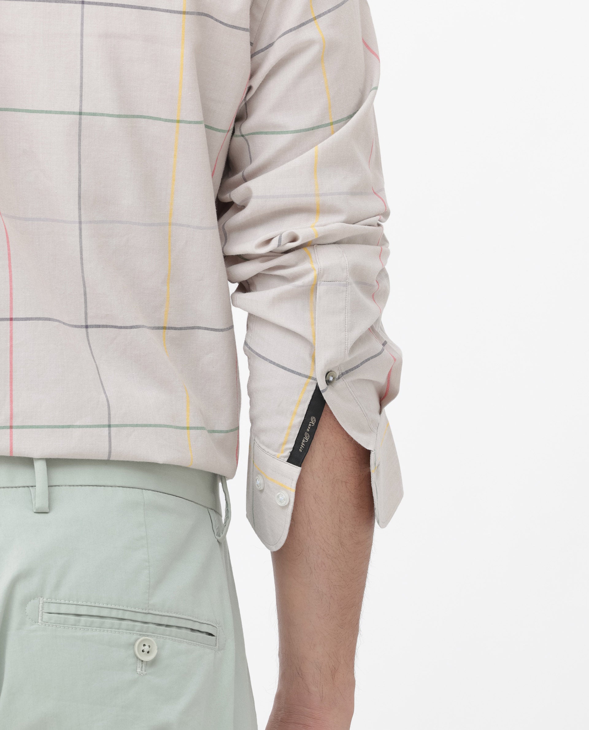 Rare Rabbit Mens Roswe Beige Full Sleeve Checks Print Cotton Blend Fabric Shirt