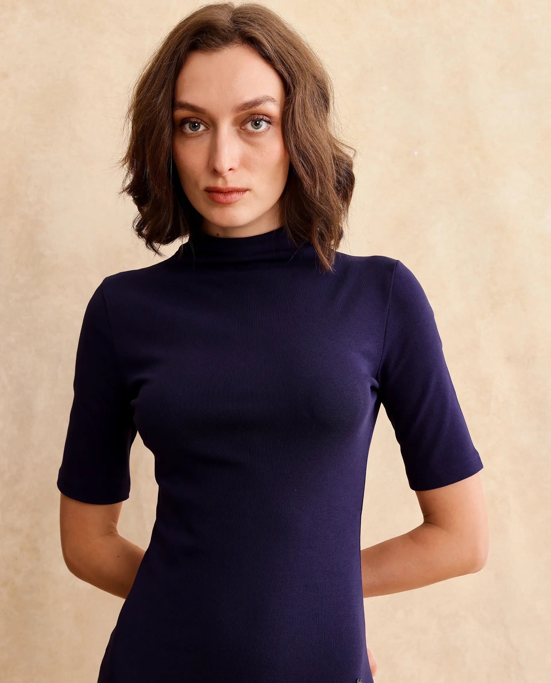 Rareism Women Rotary Dusky Purple Knitted Plain Dress