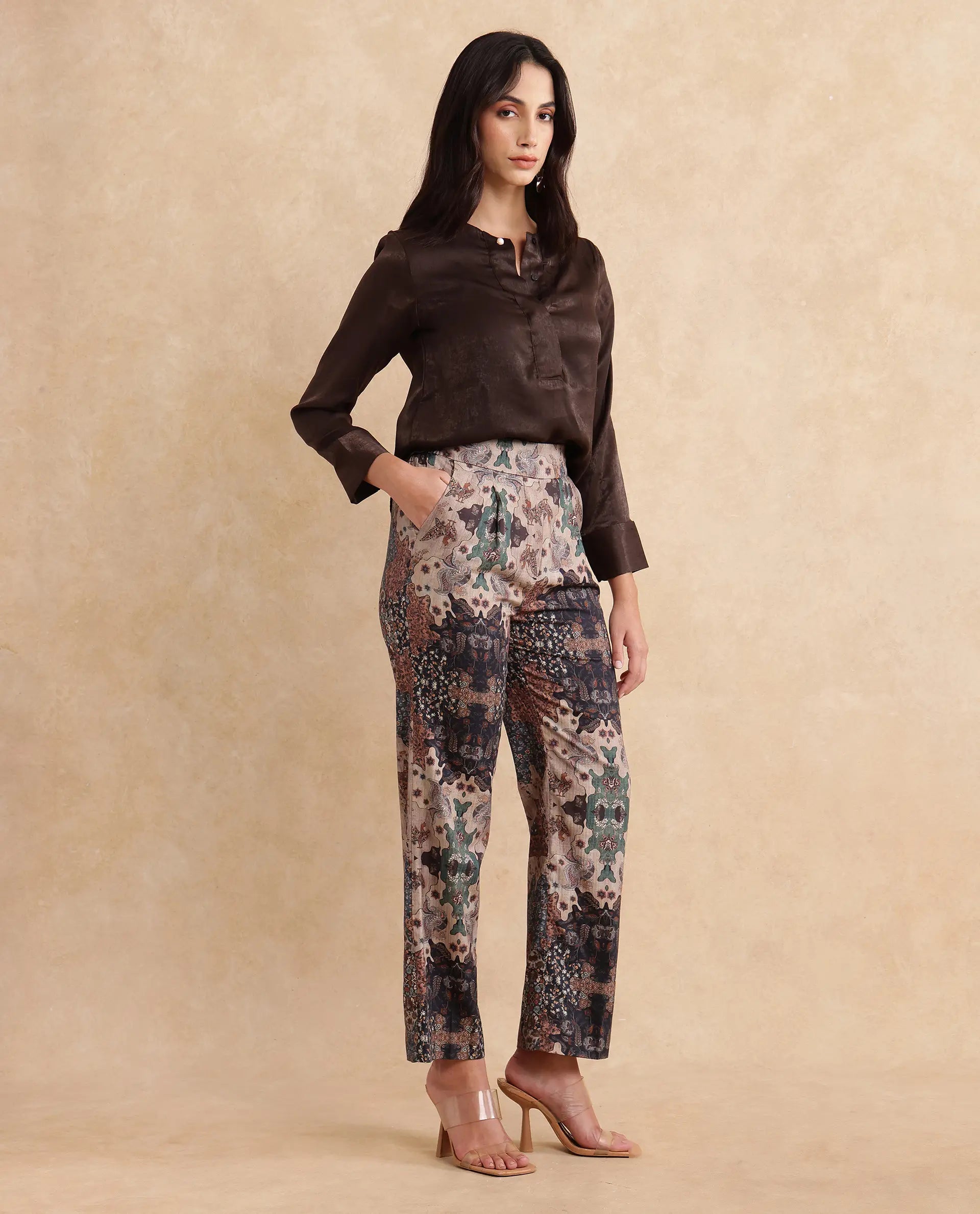 Rareism Women Rotika-B Dark Multi Trouser