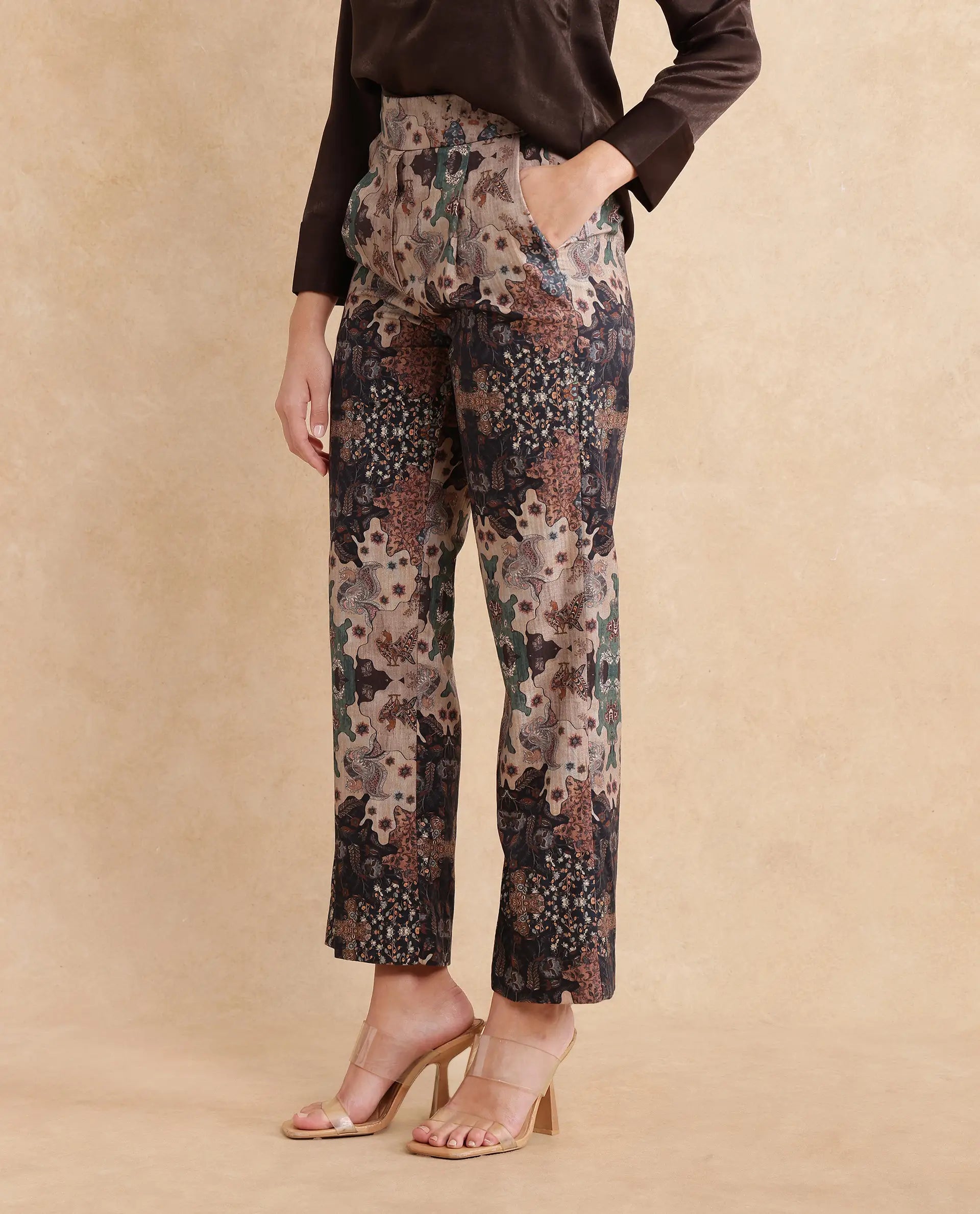 Rareism Women Rotika-B Dark Multi Trouser