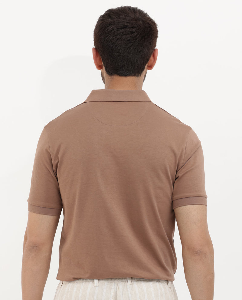 Rare Rabbit Mens Row Dusky Brown Short Sleeve Regular Fit Solid Polo T-Shirt