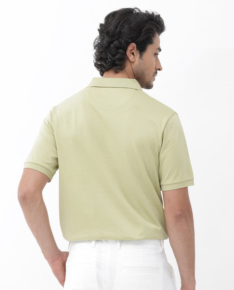 Rare Rabbit Mens Row Dusky Green Short Sleeve Regular Fit Solid Polo T-Shirt