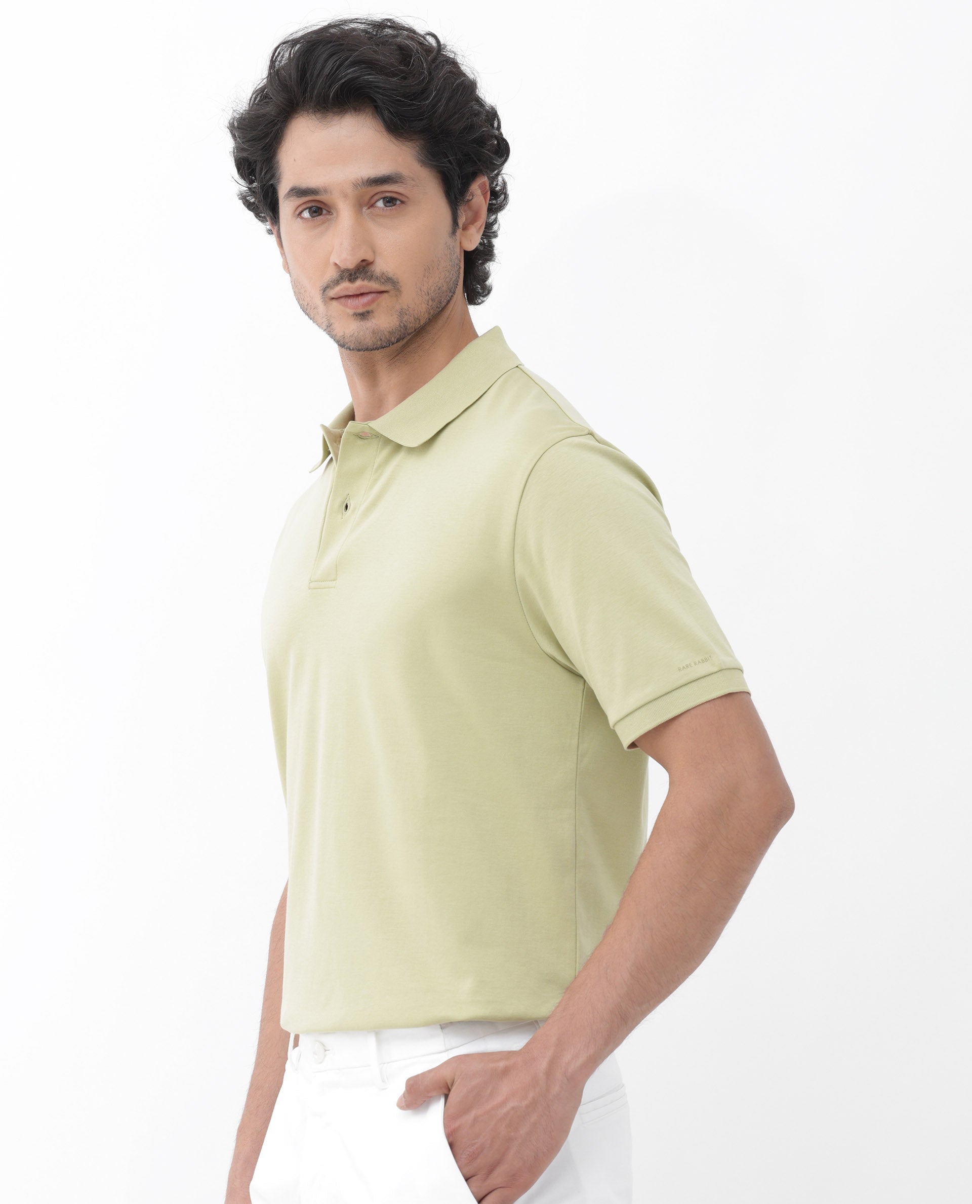 Rare Rabbit Mens Row Dusky Green Short Sleeve Regular Fit Solid Polo T-Shirt