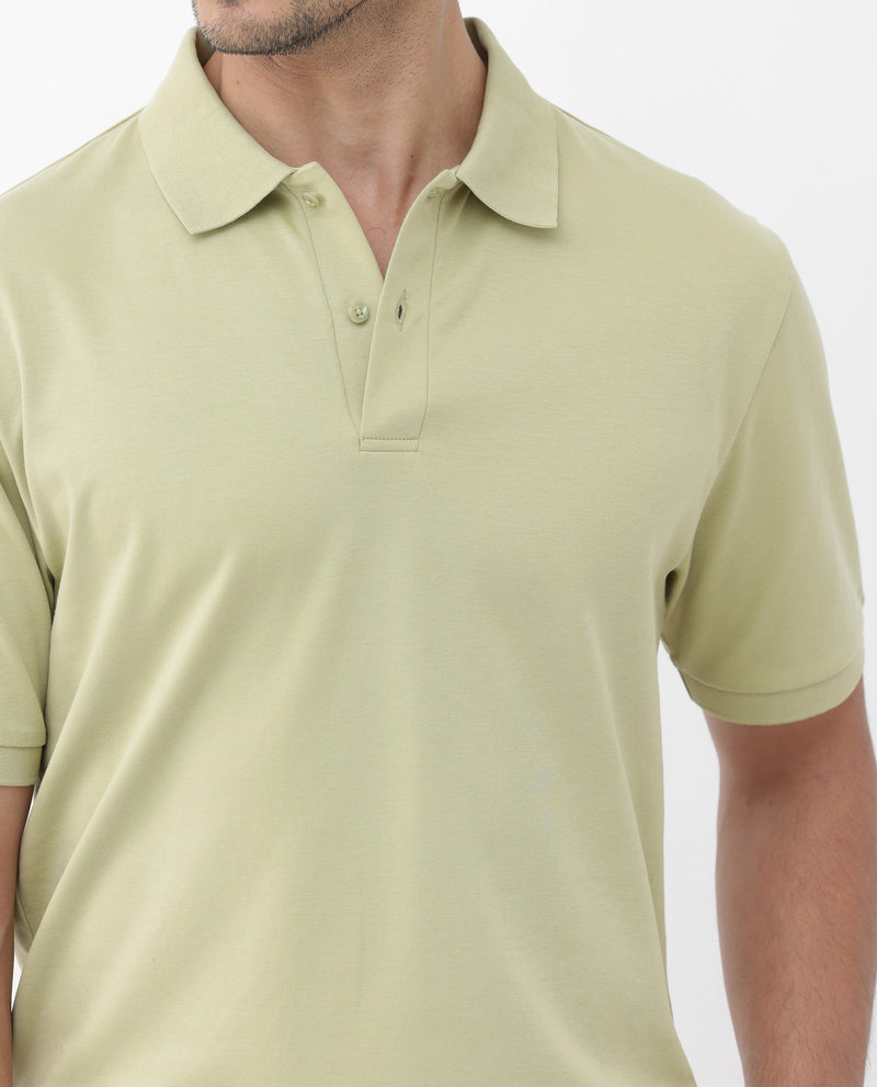 Rare Rabbit Mens Row Dusky Green Short Sleeve Regular Fit Solid Polo T-Shirt