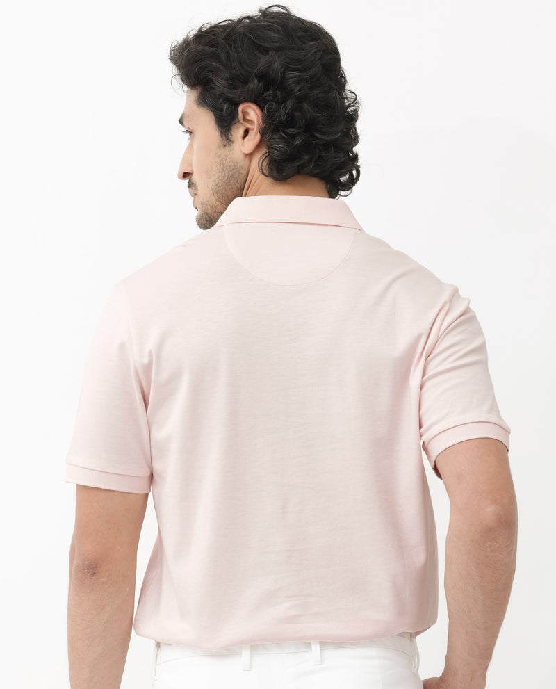 Rare Rabbit Mens Row Pastel Pink Short Sleeve Regular Fit Solid Polo T-Shirt