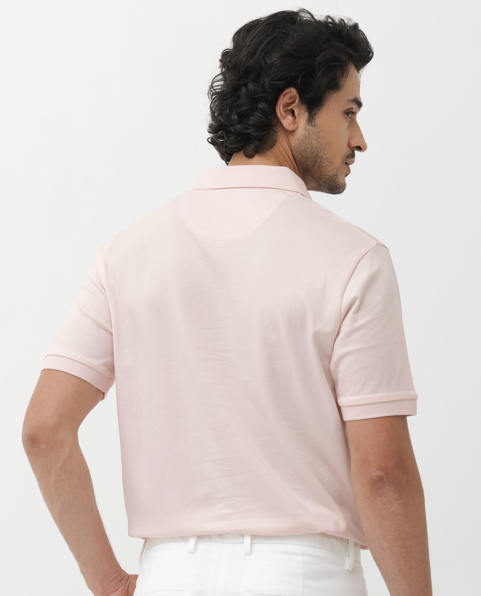 Rare Rabbit Mens Row Pastel Pink Short Sleeve Regular Fit Solid Polo T-Shirt