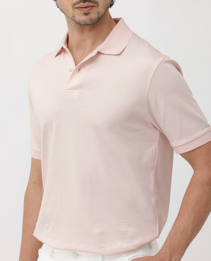 Rare Rabbit Mens Row Pastel Pink Short Sleeve Regular Fit Solid Polo T-Shirt