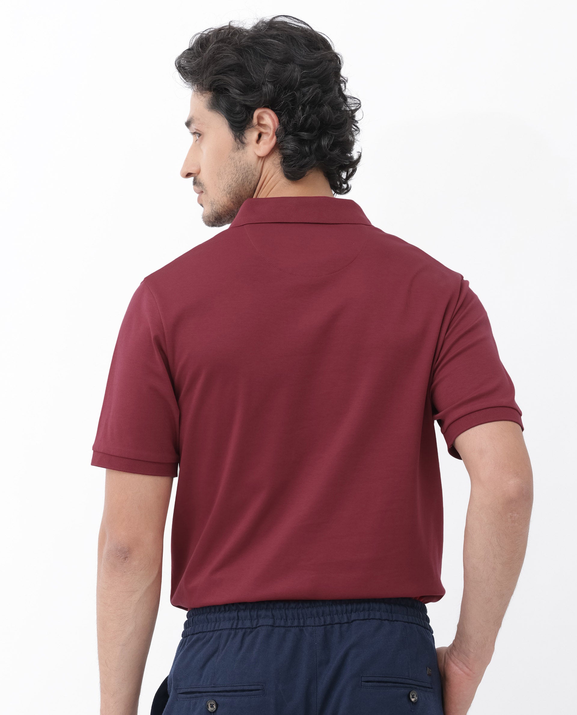 Rare Rabbit Mens Row Red Short Sleeve Regular Fit Solid Polo T-Shirt