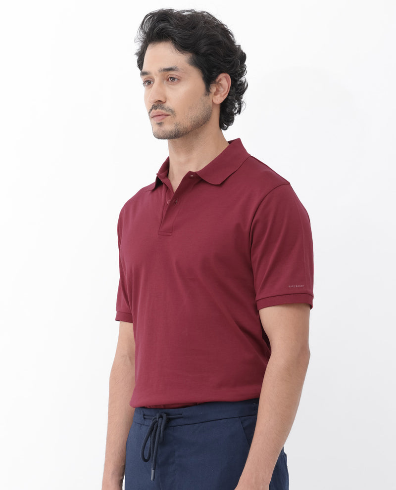 Rare Rabbit Mens Row Red Short Sleeve Regular Fit Solid Polo T-Shirt