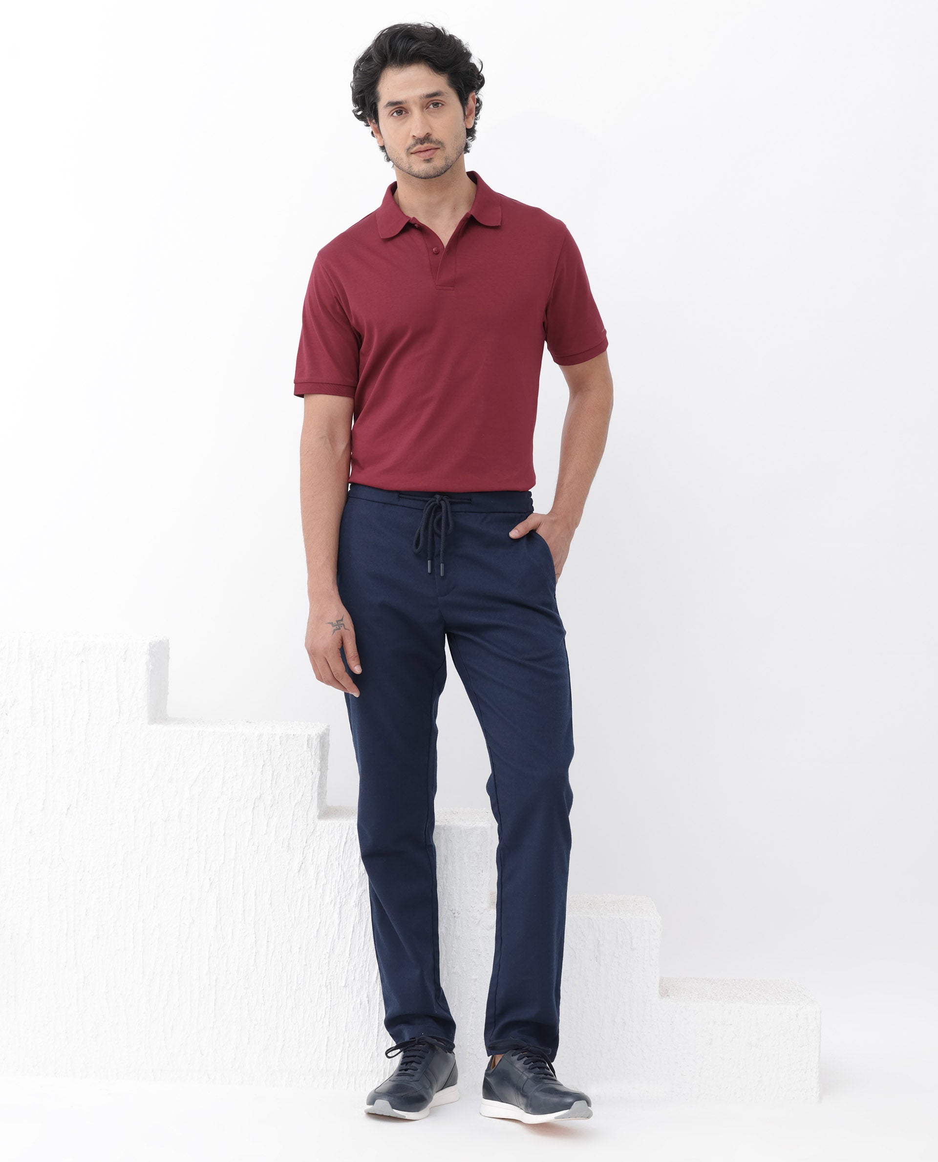 Rare Rabbit Mens Row Red Short Sleeve Regular Fit Solid Polo T-Shirt