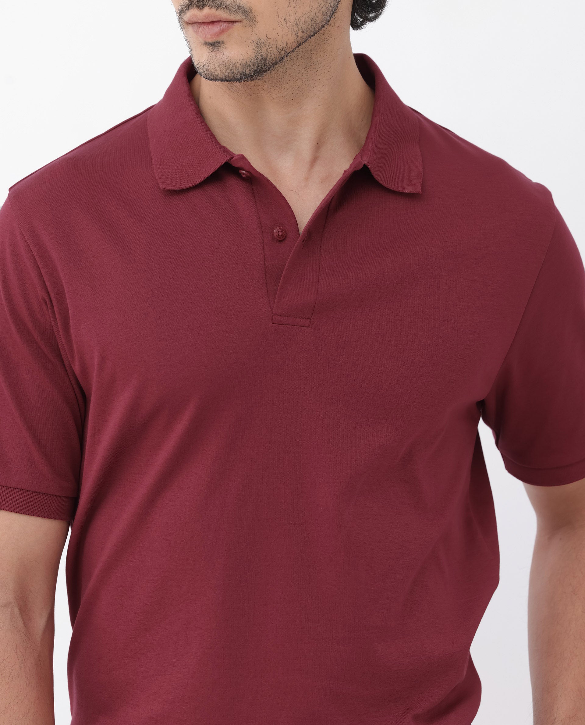 Rare Rabbit Mens Row Red Short Sleeve Regular Fit Solid Polo T-Shirt