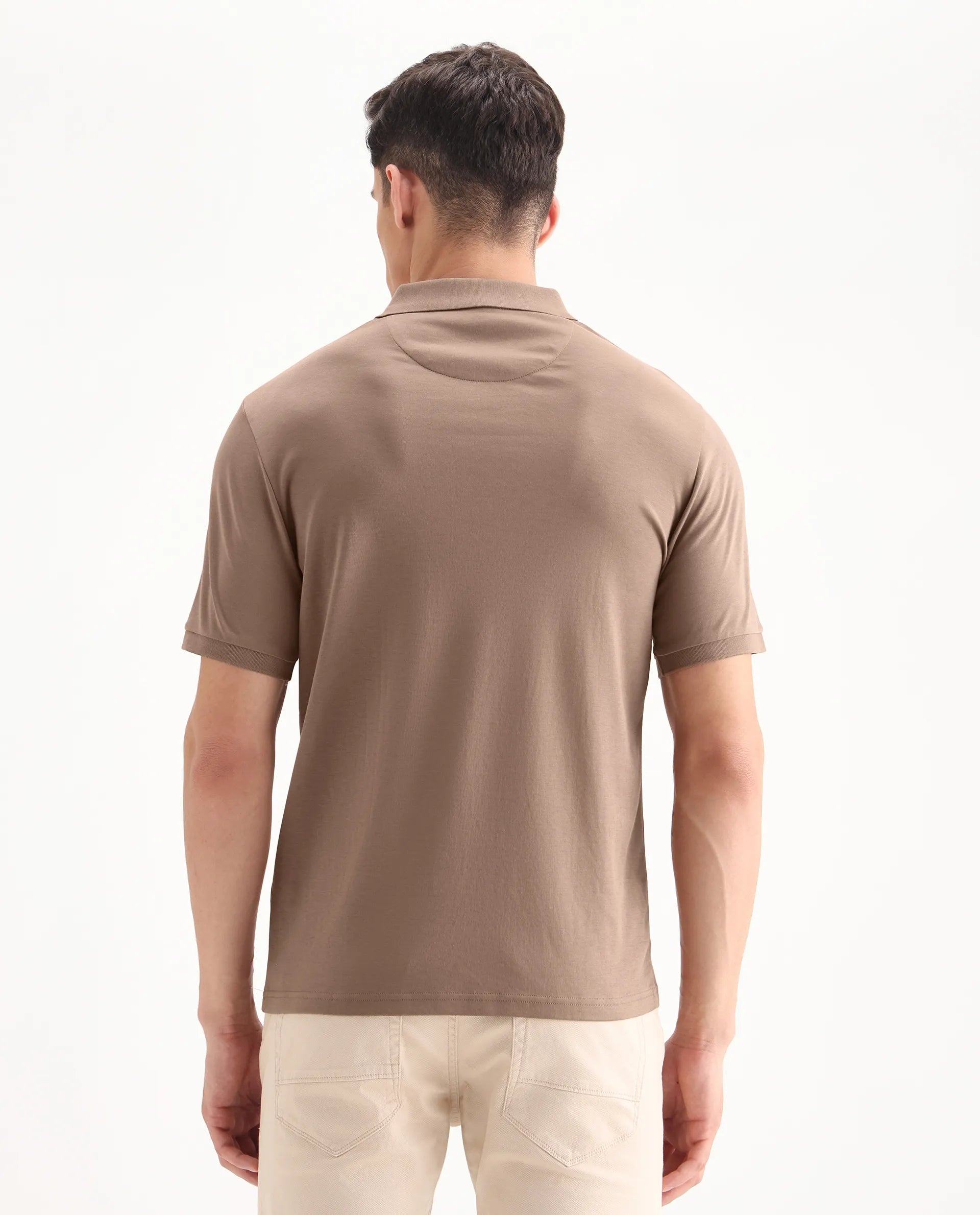 Rare Rabbit Men's Row Dusky Brown Cotton Plain Regular Fit Half Sleeve Polo