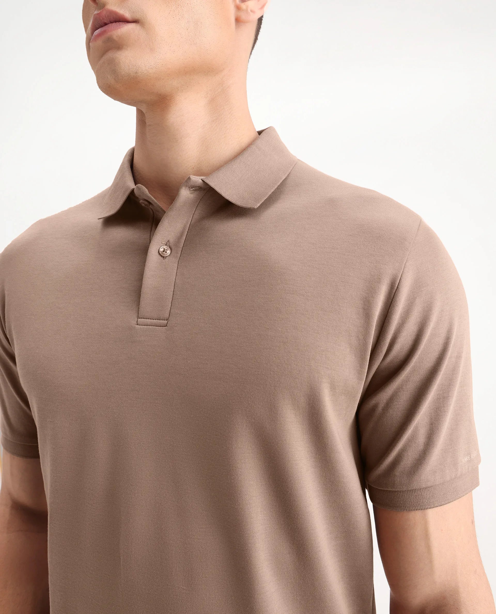 Rare Rabbit Men's Row Dusky Brown Cotton Plain Regular Fit Half Sleeve Polo