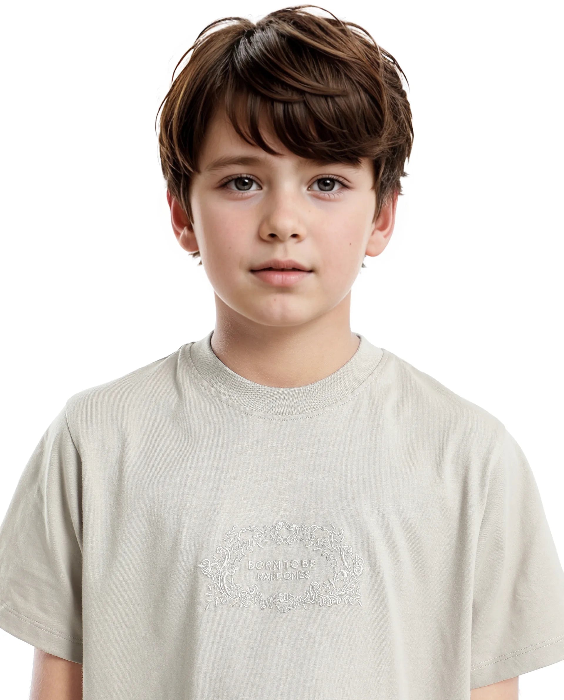 Rare Ones Kids Roxie Light Grey Cotton Half Sleeve Embroidered Slip-On Closure Regular Fit T-Shirt