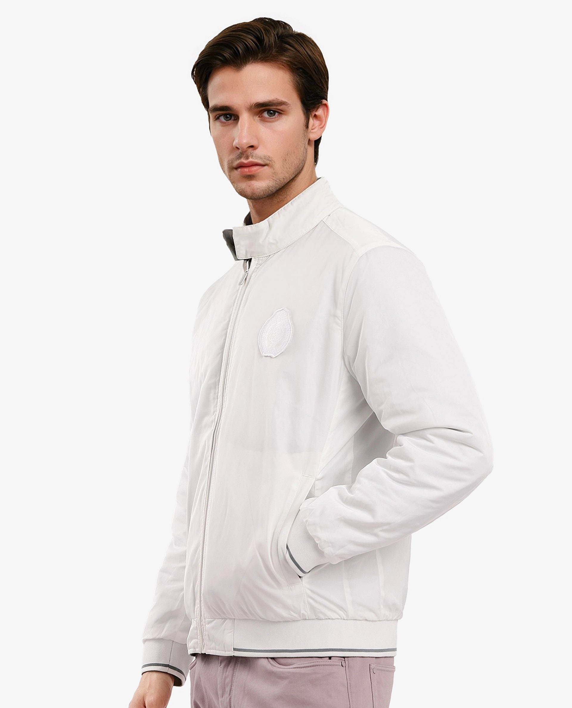 Rare Rabbit Men Royban-2 Green Polyester Fabric Full Sleeve High Neck Zipper Closure Plain Reversible Jacket