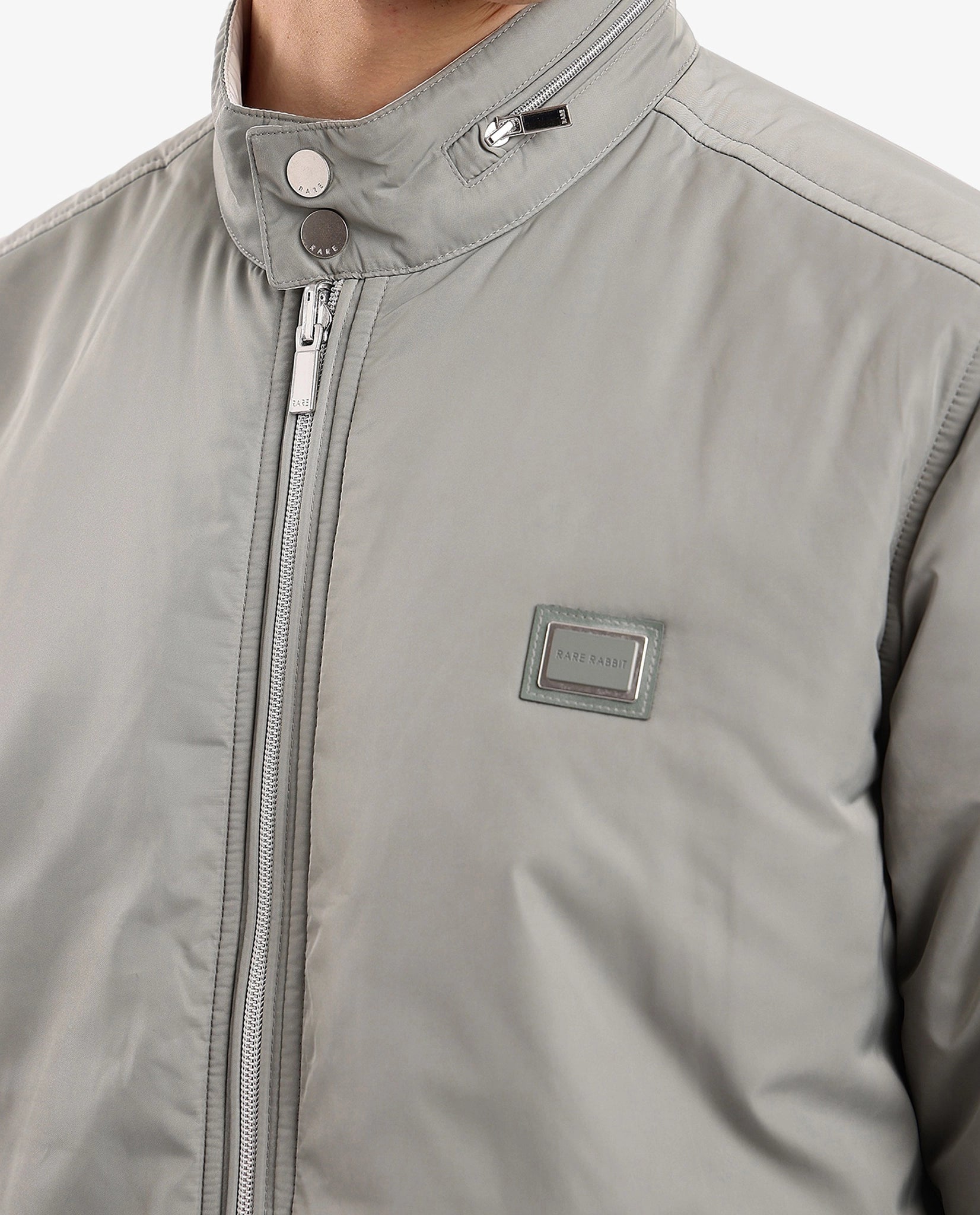 Rare Rabbit Men Royban-2 Green Polyester Fabric Full Sleeve High Neck Zipper Closure Plain Reversible Jacket