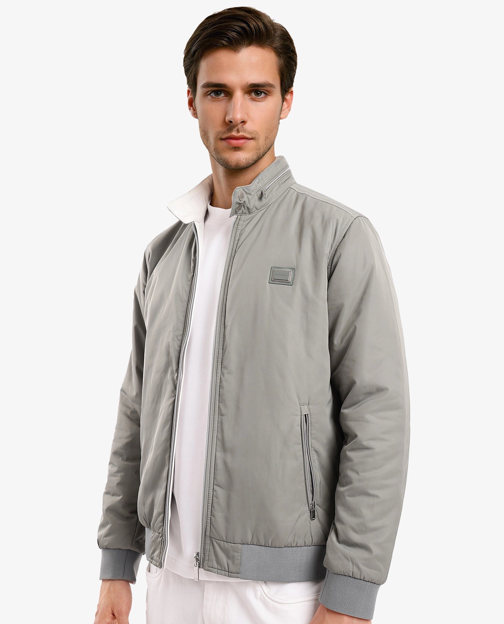 Rare Rabbit Men Royban-2 Green Polyester Fabric Full Sleeve High Neck Zipper Closure Plain Reversible Jacket