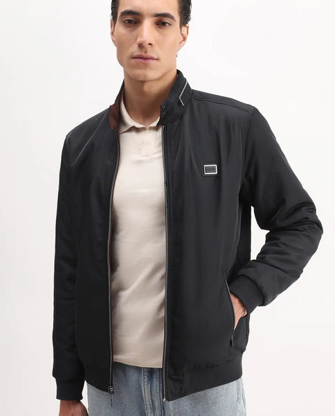 Rare Rabbit Men's Royban-25 Black Polyester Plain Regular Fit Full Sle