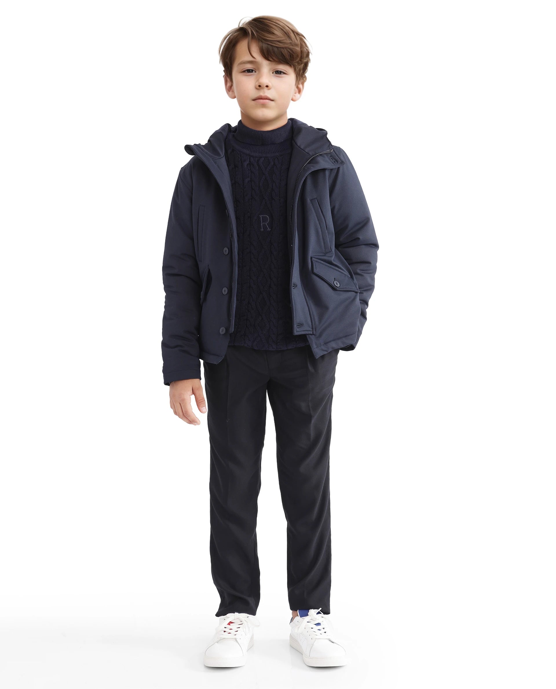 Rare Ones Kids Royce Navy Full Sleeve Cotton Zipper Regular Fit Solid Jacket