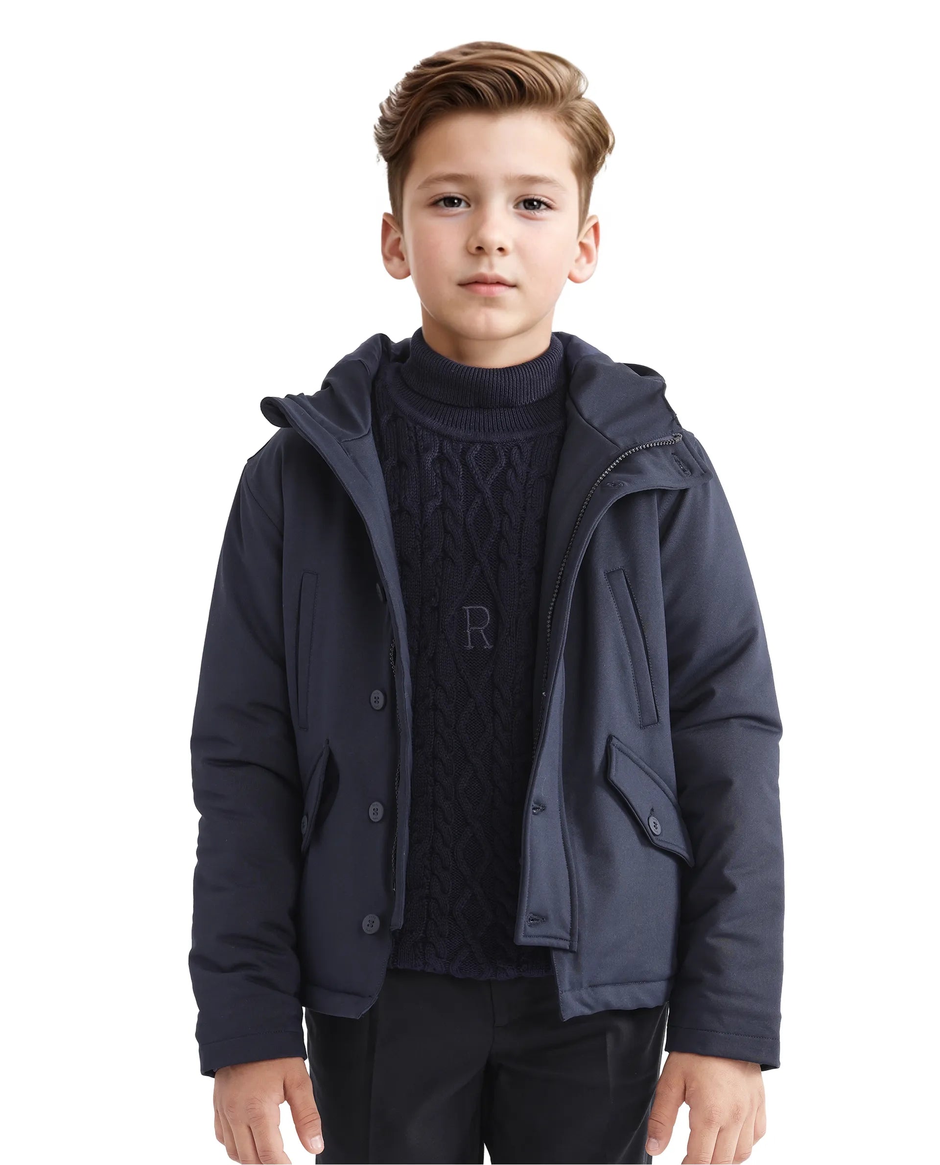 Rare Ones Kids Royce Navy Full Sleeve Cotton Zipper Regular Fit Solid Jacket