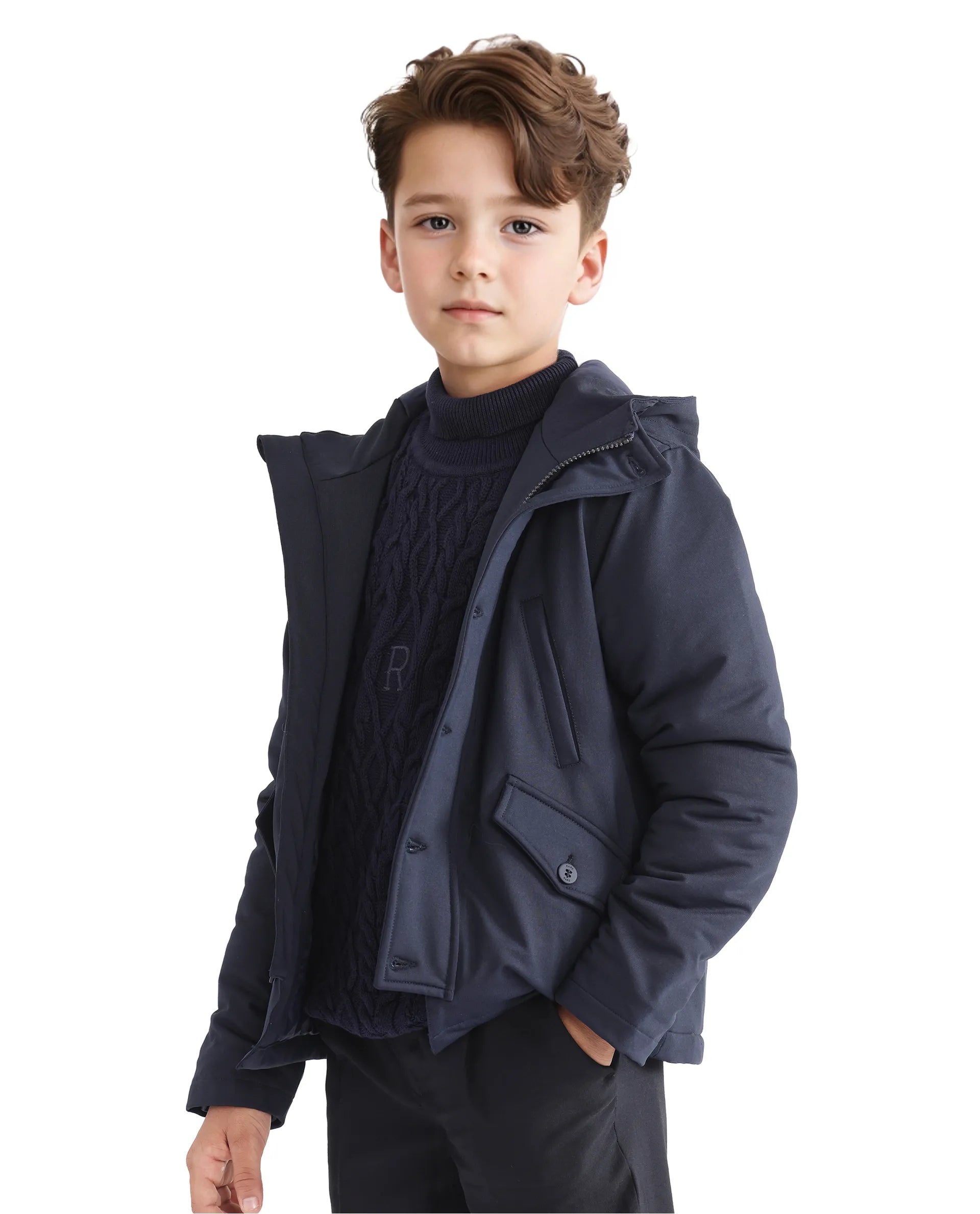Rare Ones Kids Royce Navy Full Sleeve Cotton Zipper Regular Fit Solid Jacket